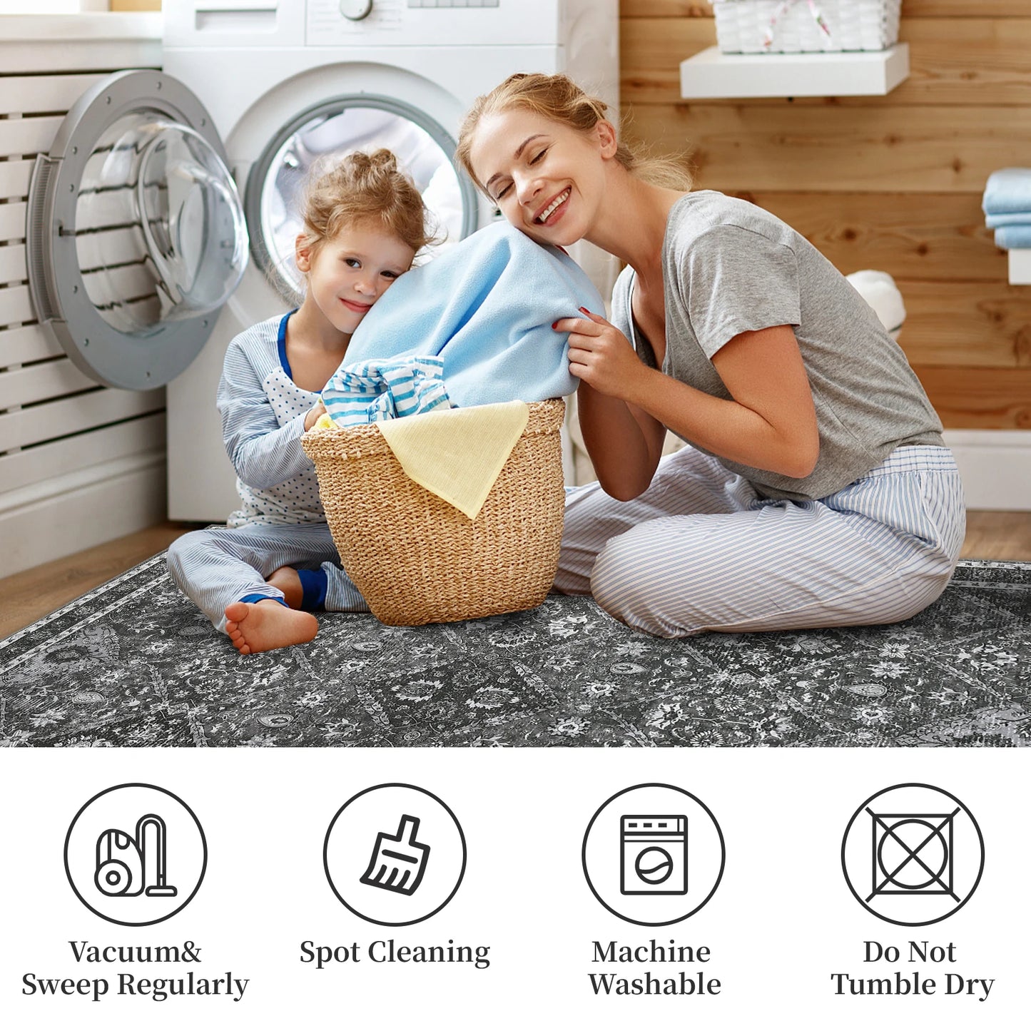 Machine Washable Non Slip Moroccan Trellis Low Pile Rug
