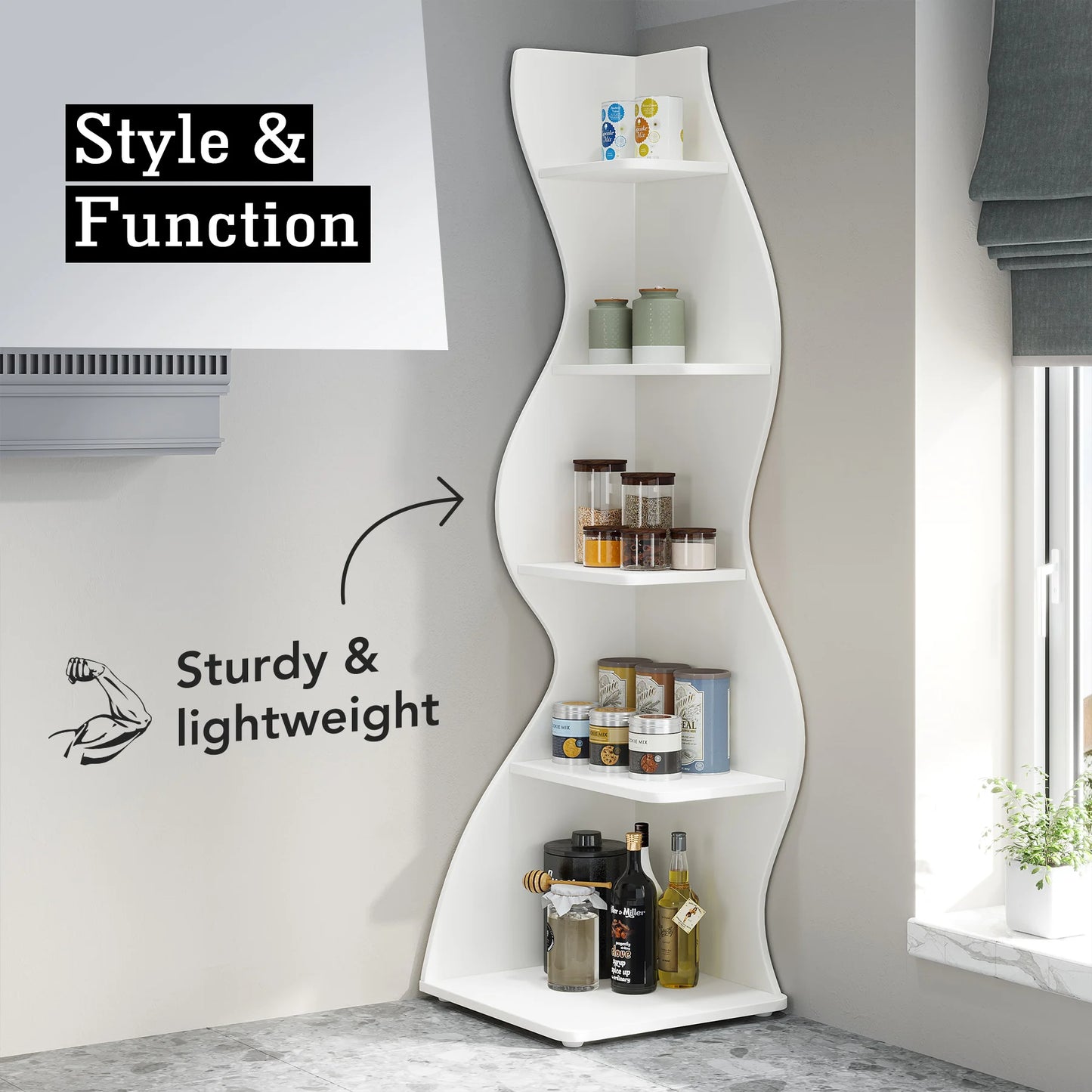 Tribesigns 5 Tier Corner Shelf Modern Wooden Bookcase Storage Rack