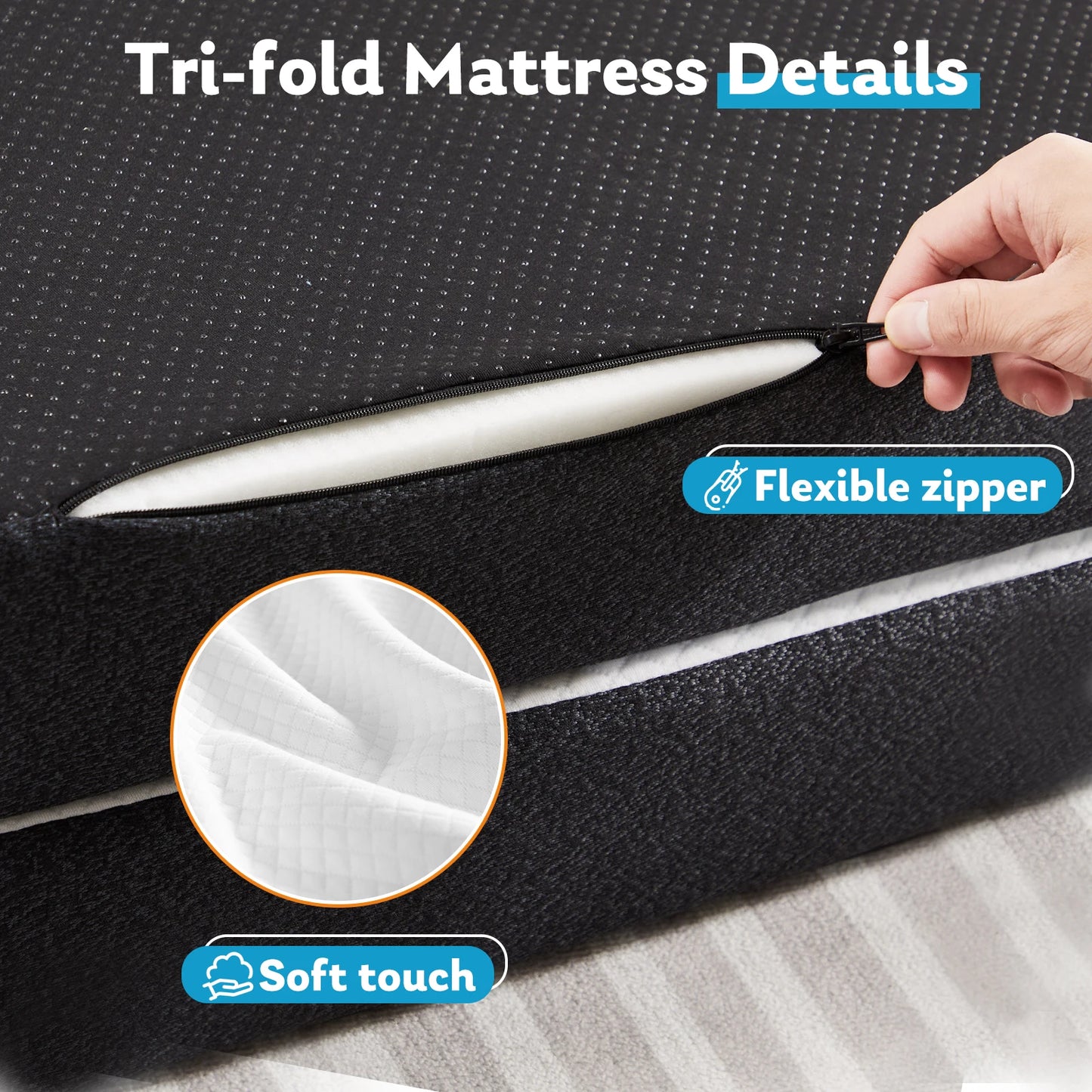 JHK Three Fold Floor Bed CertiPUR US Memory Foam Mattress