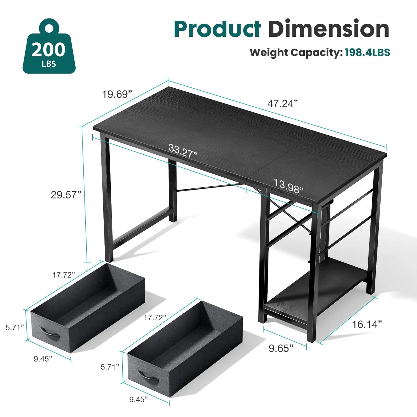 JHK Modern Wood Computer Desk With Two Adjustable Storage Drawers