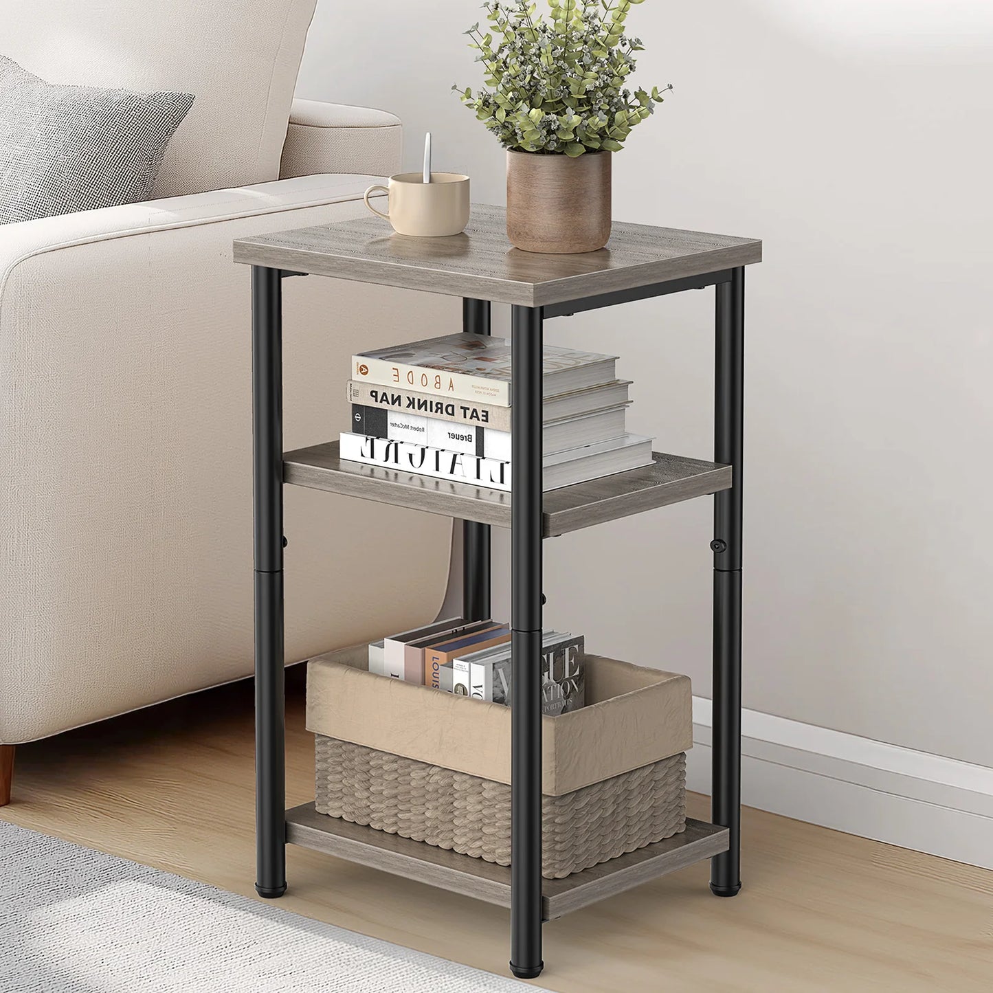 MCQ 3 Tier Wood Storage Shelf Coffee Table Living Room