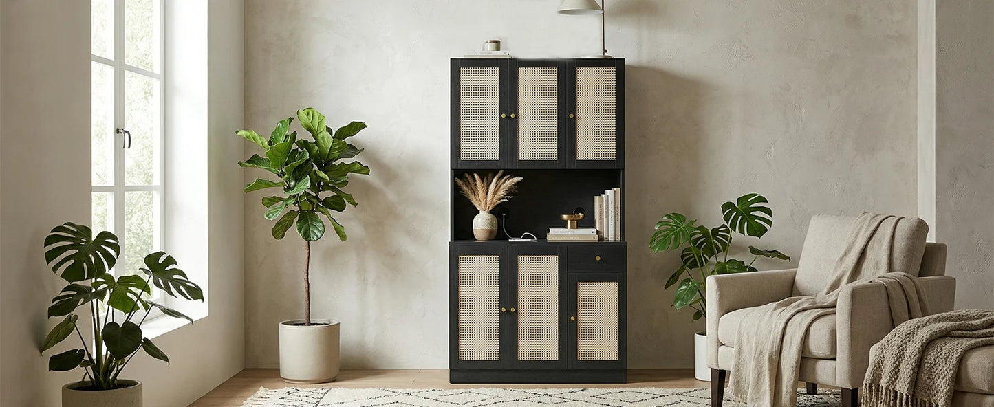 Modern Wooden Tall Storage Cabinet With Countertop