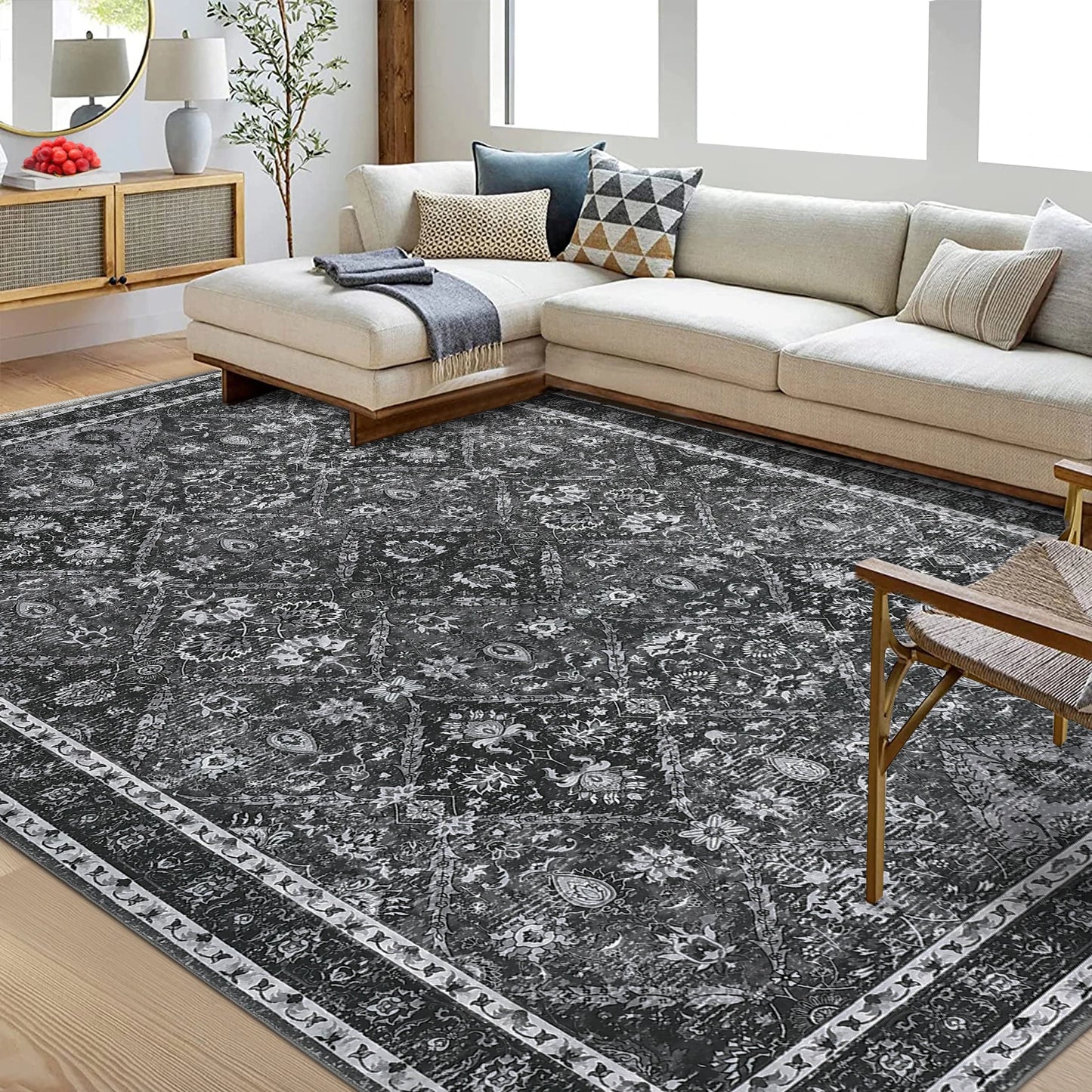 Machine Washable Non Slip Moroccan Trellis Low Pile Rug