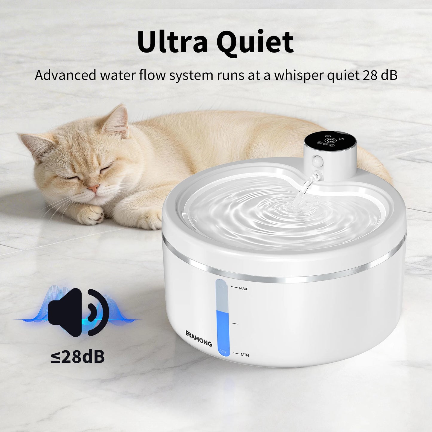 Eramong 2.7L Wireless Intelligent Cat Water Fountain With Battery