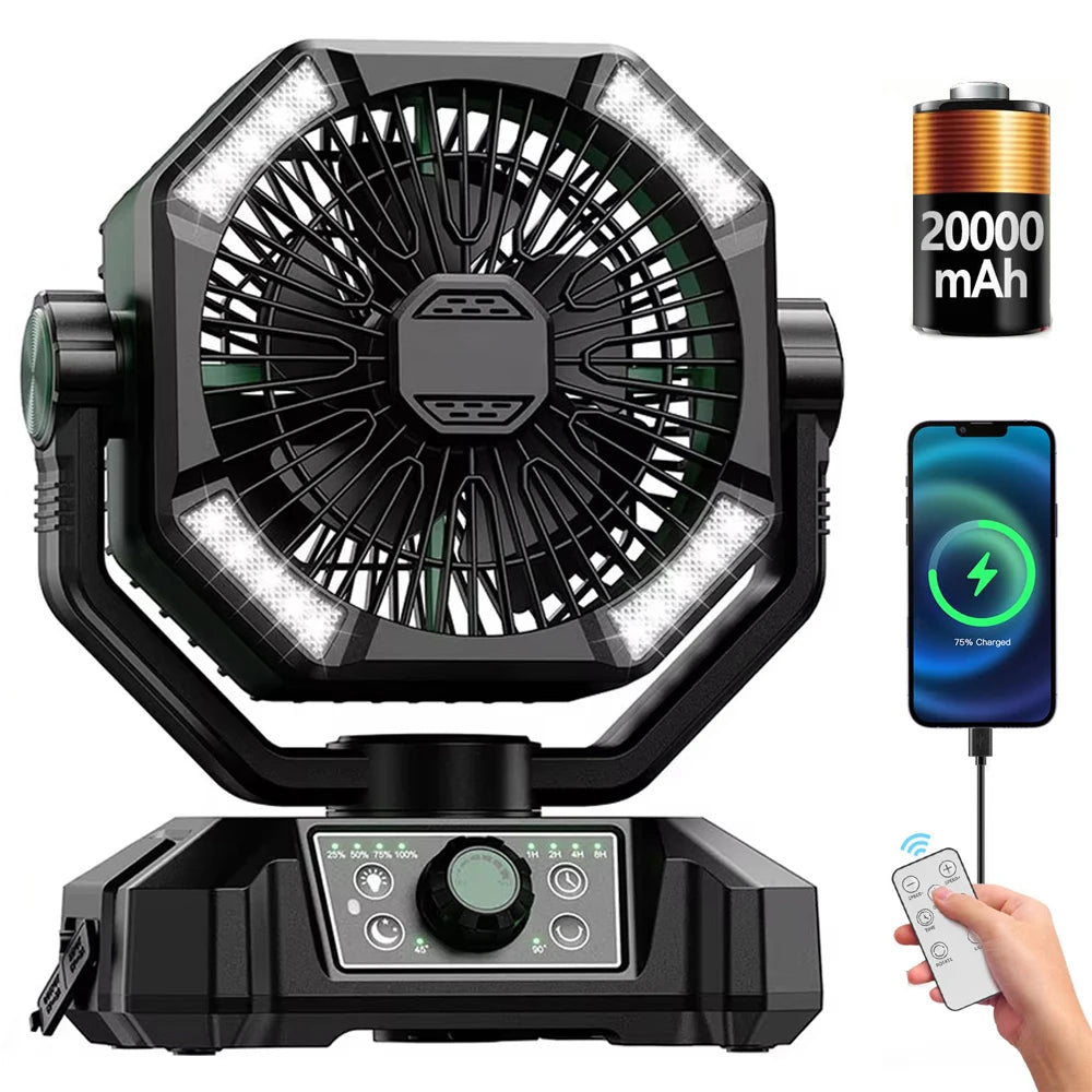 Skytoo Camping Fan With Dual Motor And LED Lantern