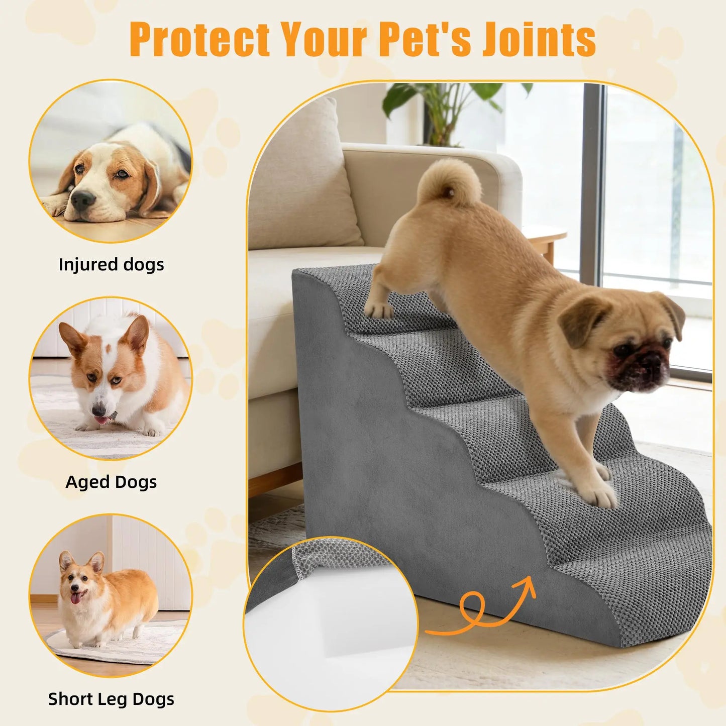 High Density Foam Curved Pet Stairs For Small Dogs And Cats