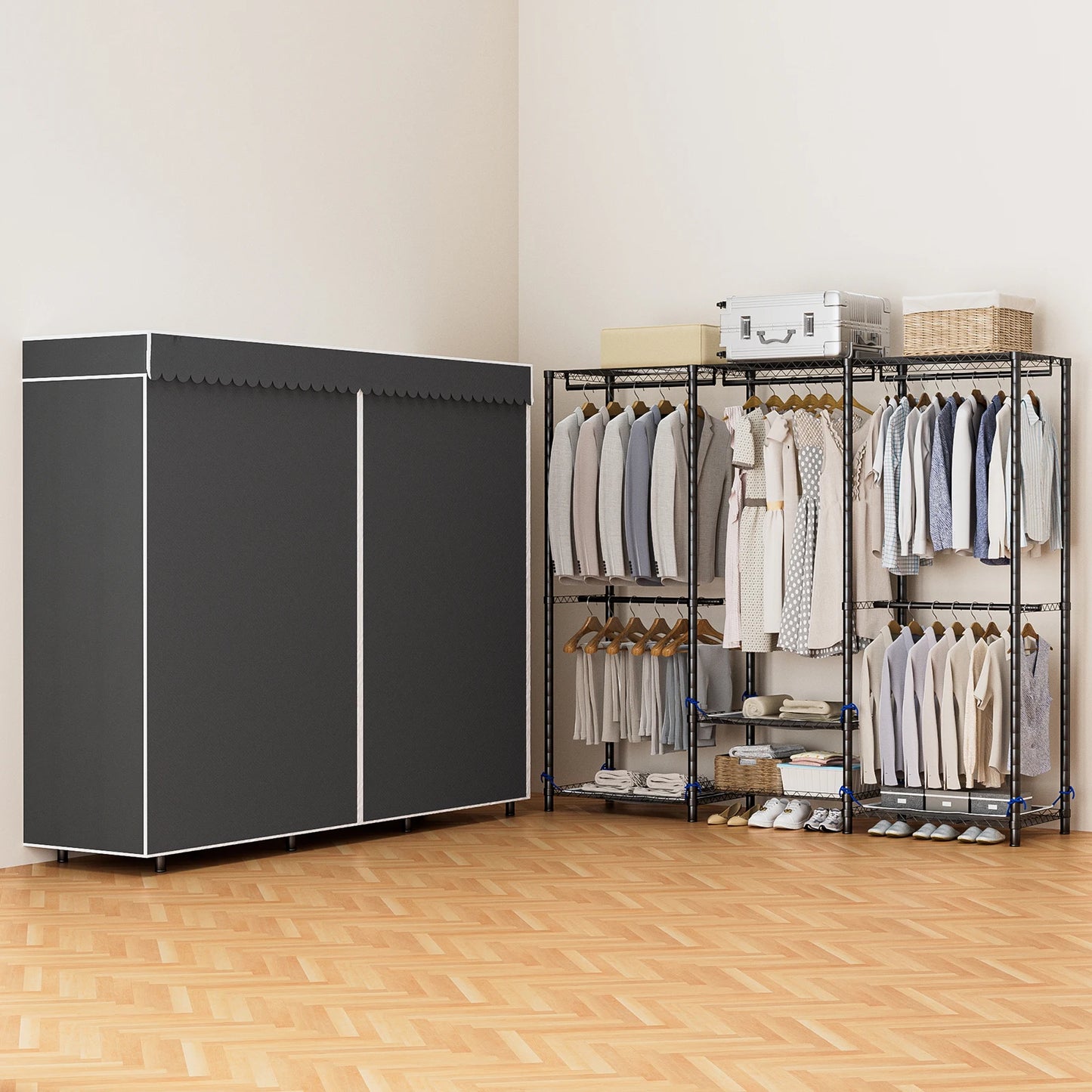 Heavy Duty Metal Freestanding Clothes Rack Storage Organizer