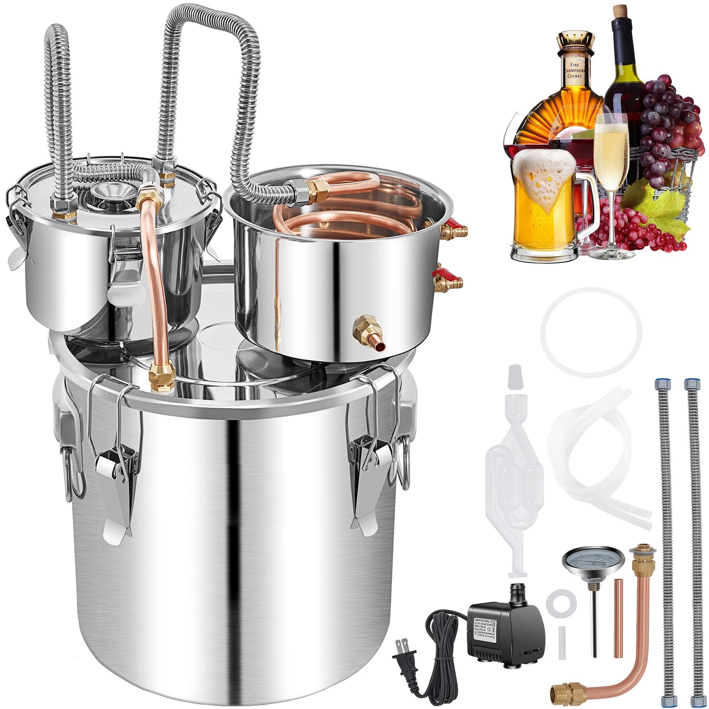 SucceBuy 50L Stainless Steel Alcohol Water Distiller Moonshine Brewer