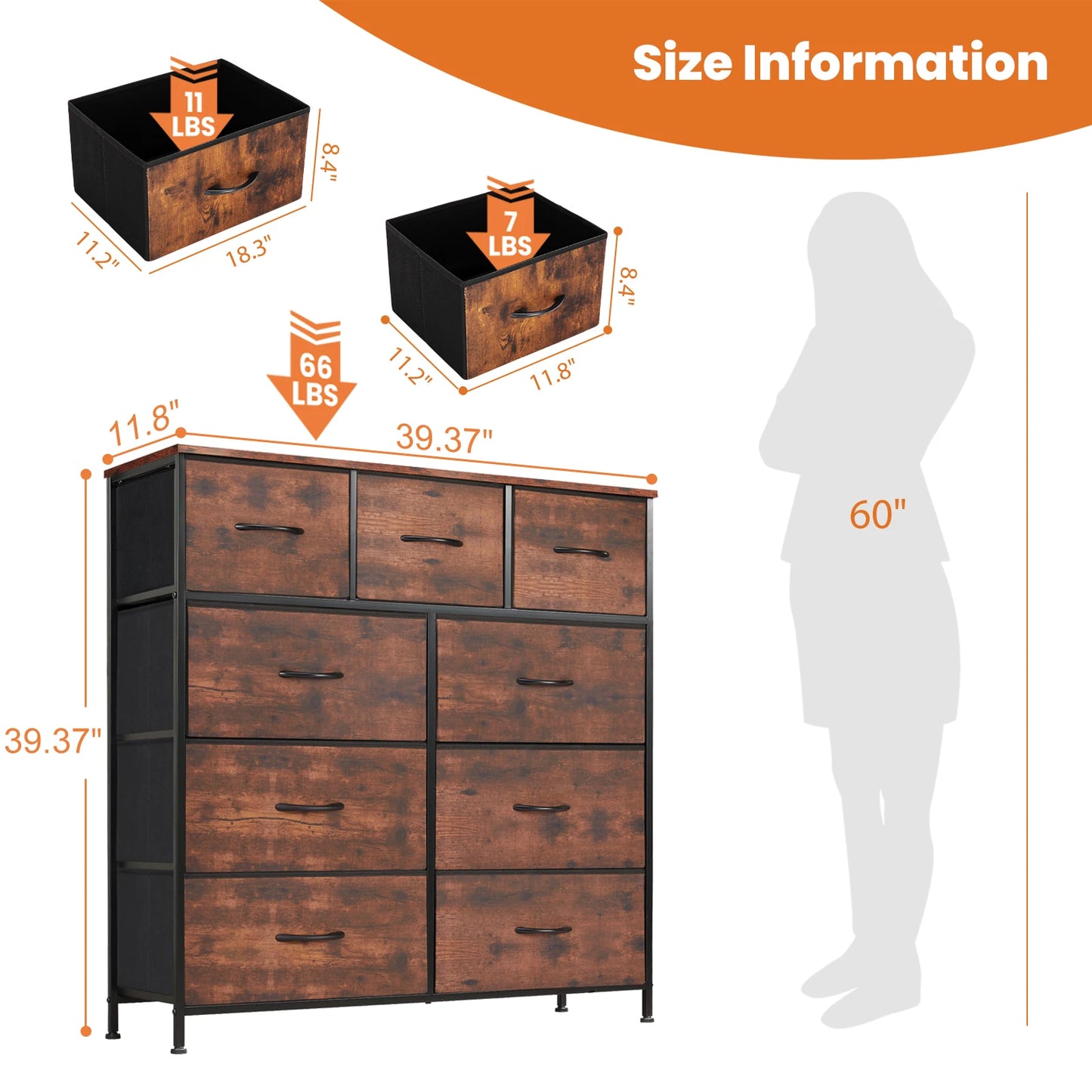 JHK Nine Fabric Bedroom Dresser Metal Frame Clothes Organizer Cabinet