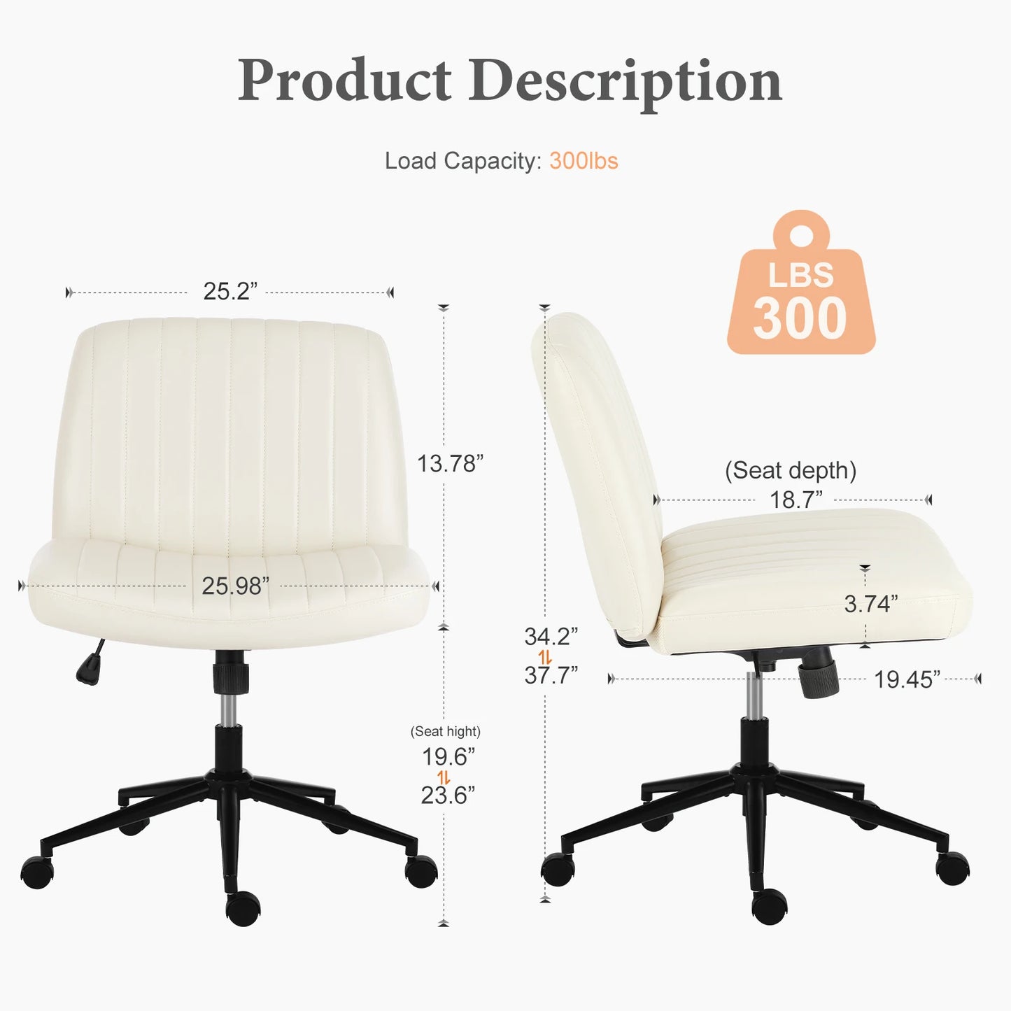 Jhk Armless Adjustable Height Swivel Desk Office Chair With Wheels