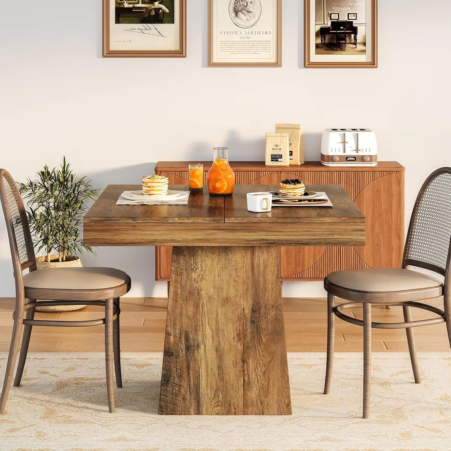 Tribesigns Square Dining Table For Four With Farmhouse Pedestal Base
