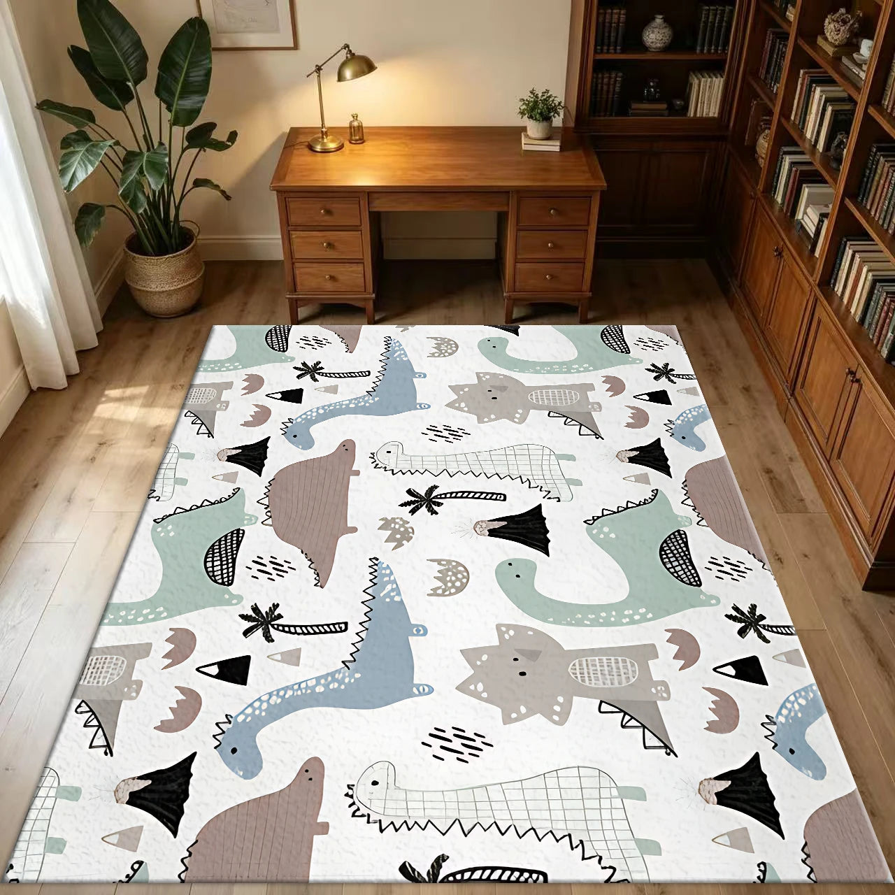 Cute Cartoon Dinosaur Non Slip Washable Area Rug For Kids