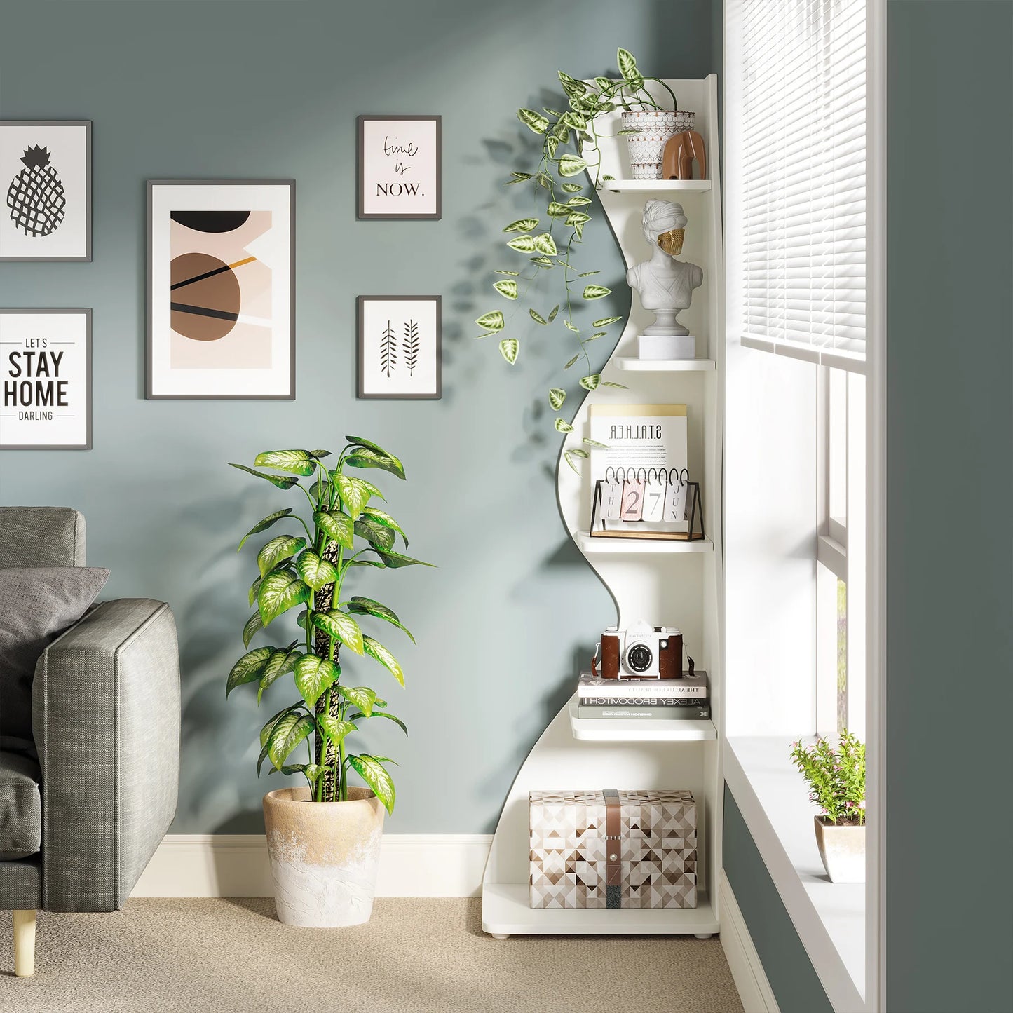 Tribesigns Modern 5-Tier Wooden Corner Shelf Bookcase