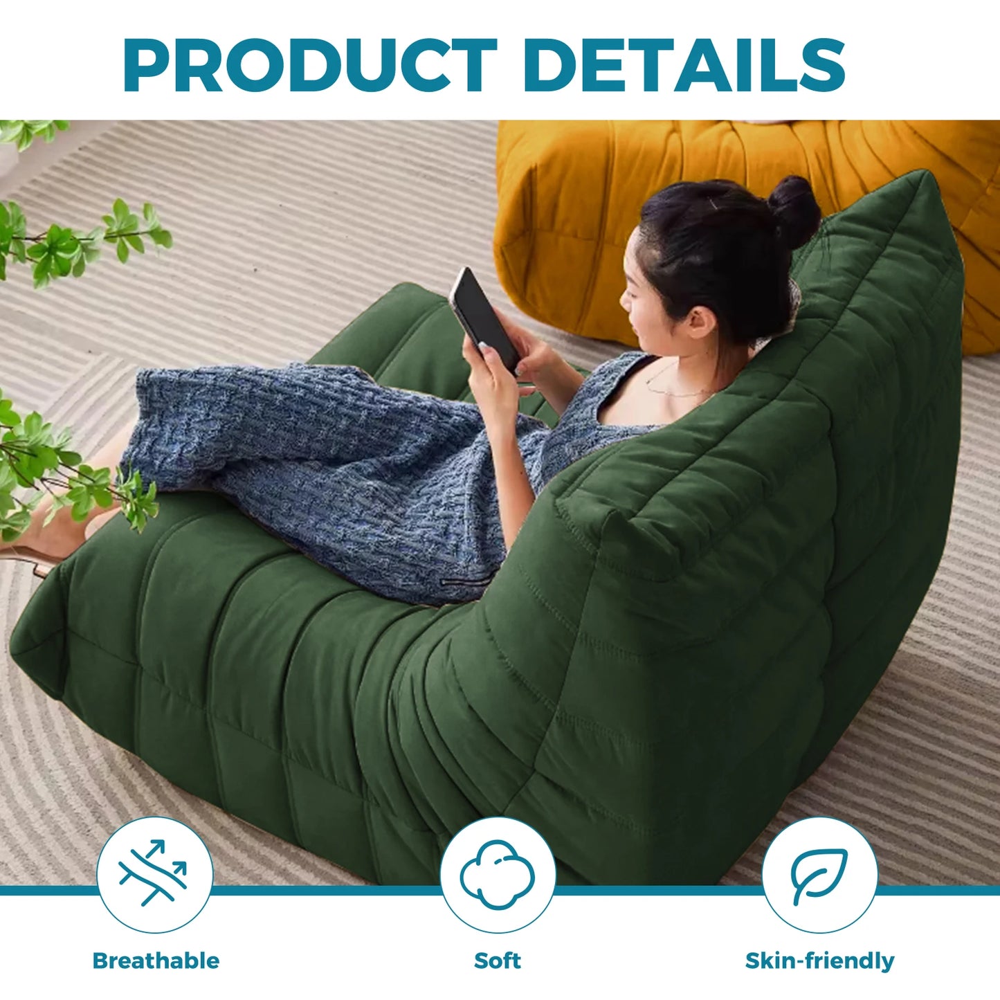 Armless Ergonomic Memory Foam Lounge Beanbag Chair