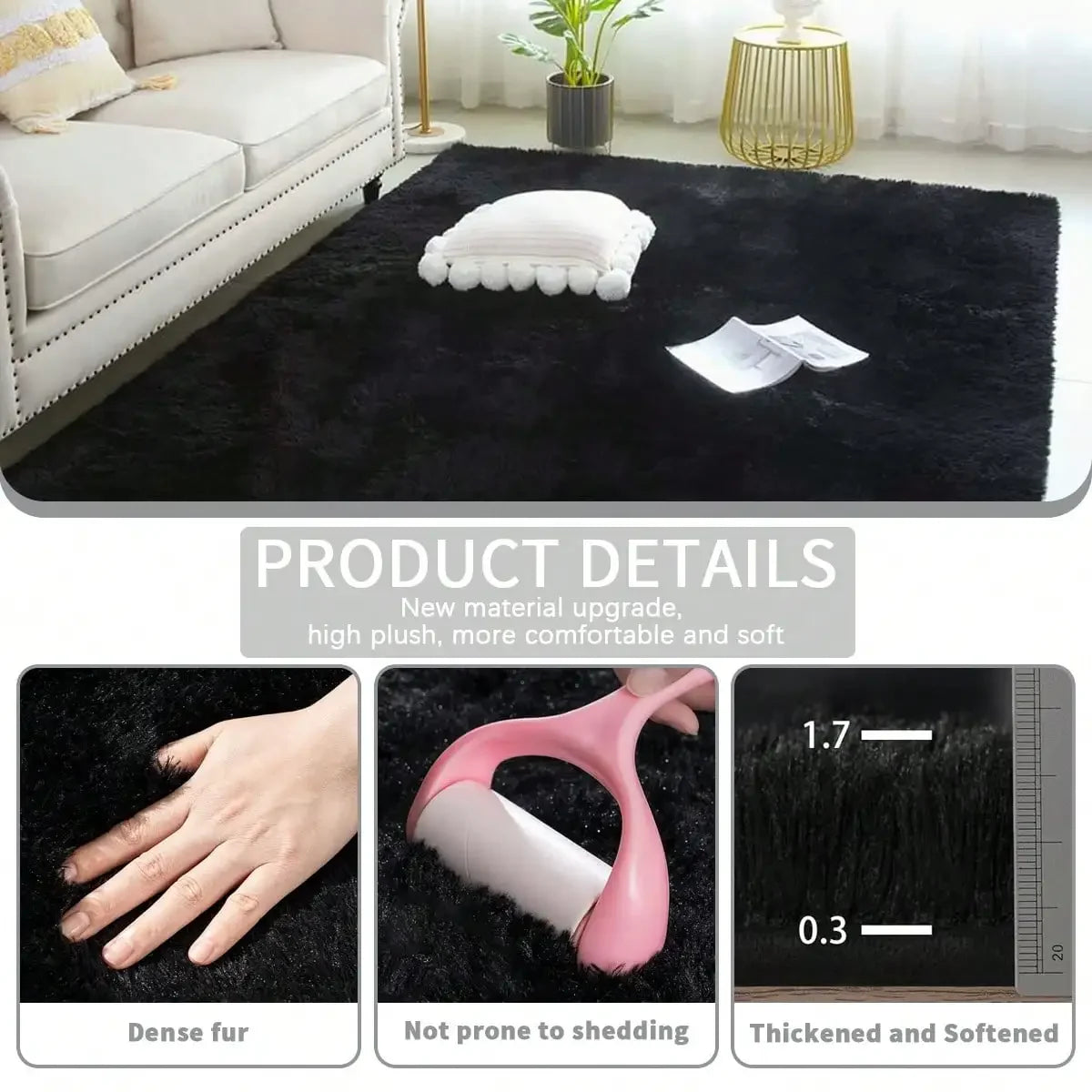 Soft Thick Non Slip Polyester Plush Long Pile Carpet