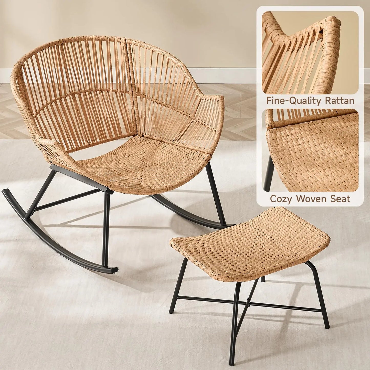 Onbrill Oversized Wicker Rattan Papasan Rocking Chair