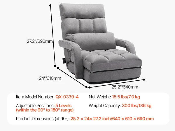 SucceBuy Floor Chair With Back Support Recycled Foam Foldable Sofa
