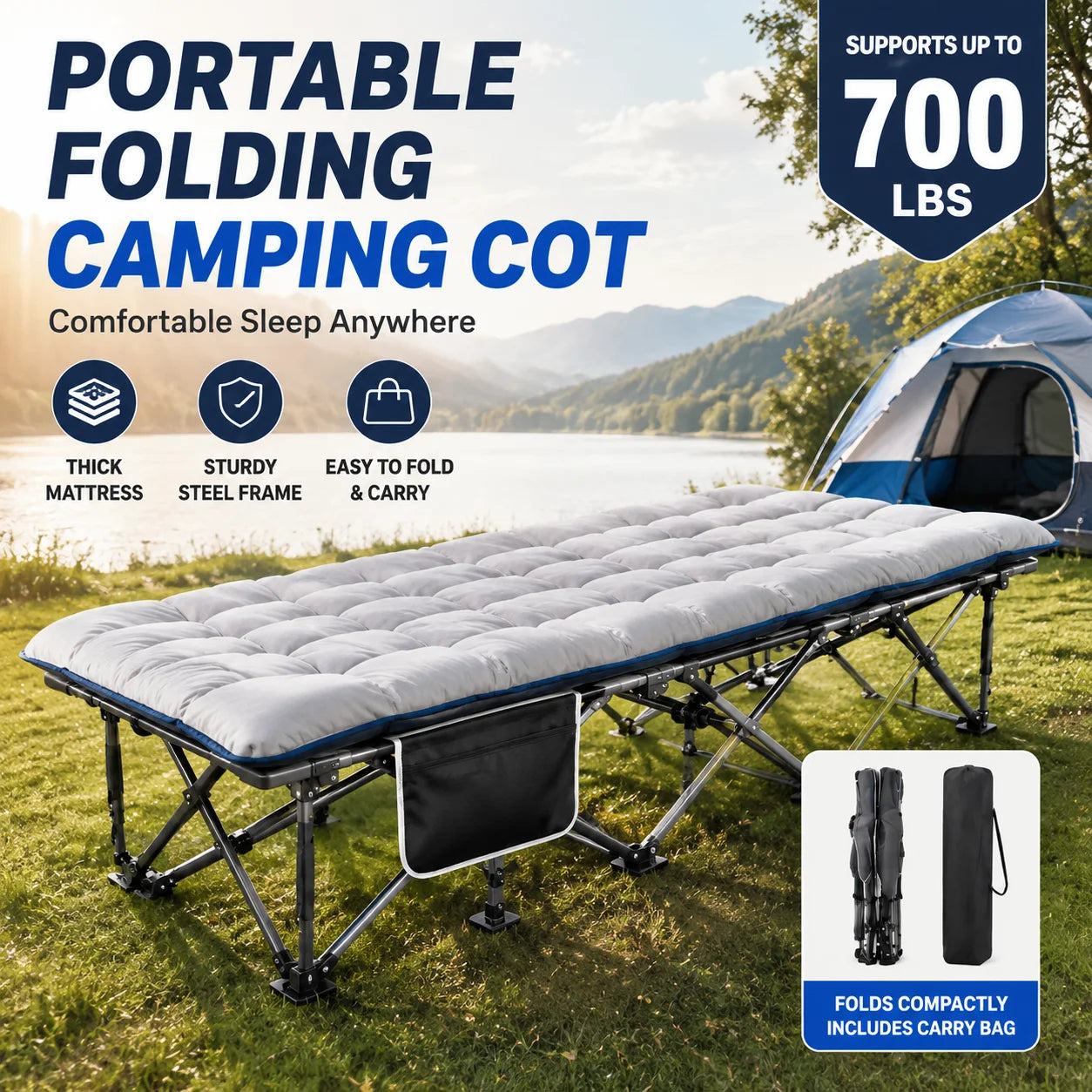 Portable Folding Camping Cot Padded Mattress For Travel Office Use