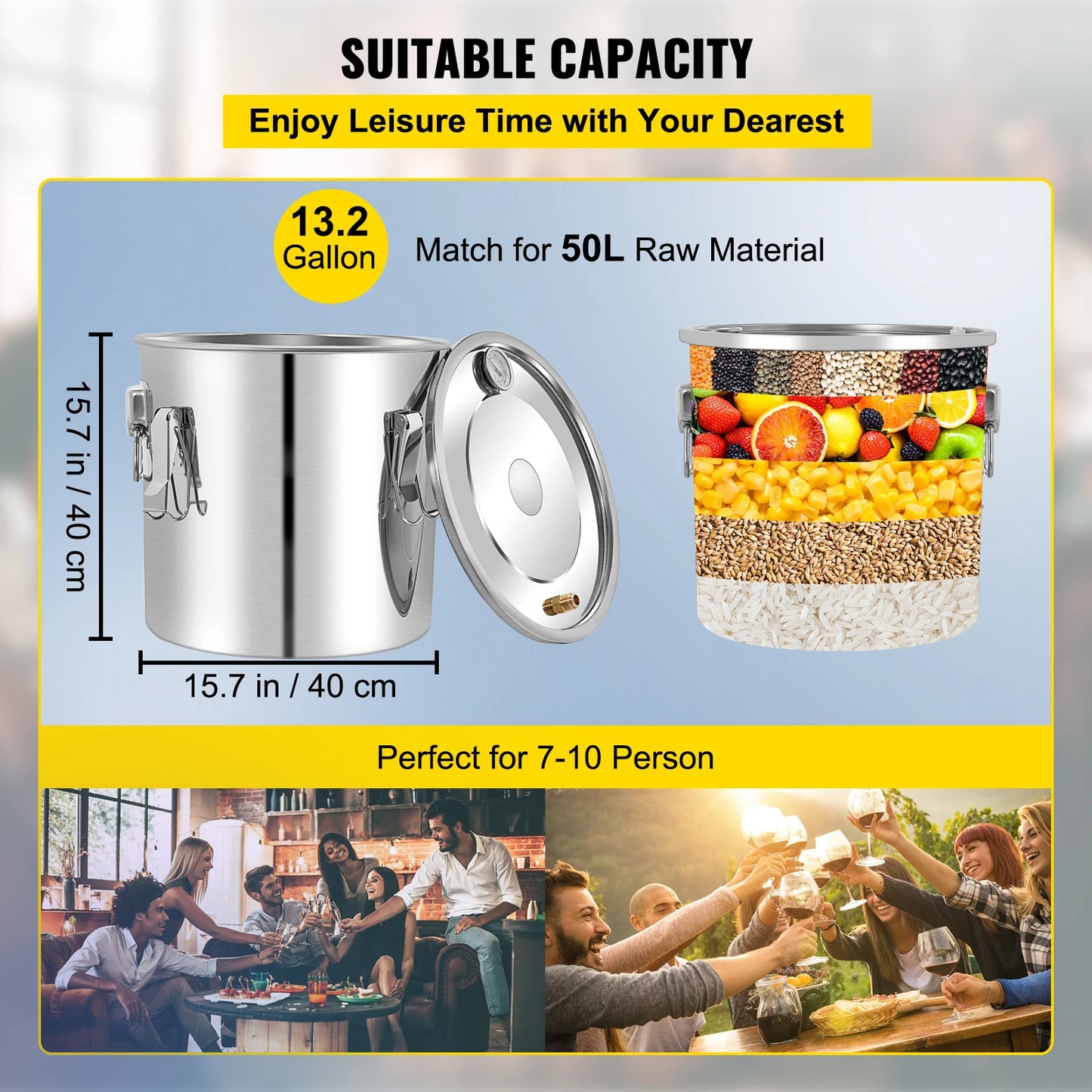 SucceBuy 50L Stainless Steel Alcohol Water Distiller Moonshine Brewer