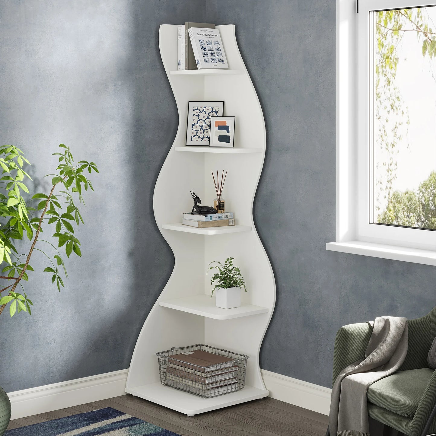 Tribesigns Modern 5-Tier Wooden Corner Shelf Bookcase