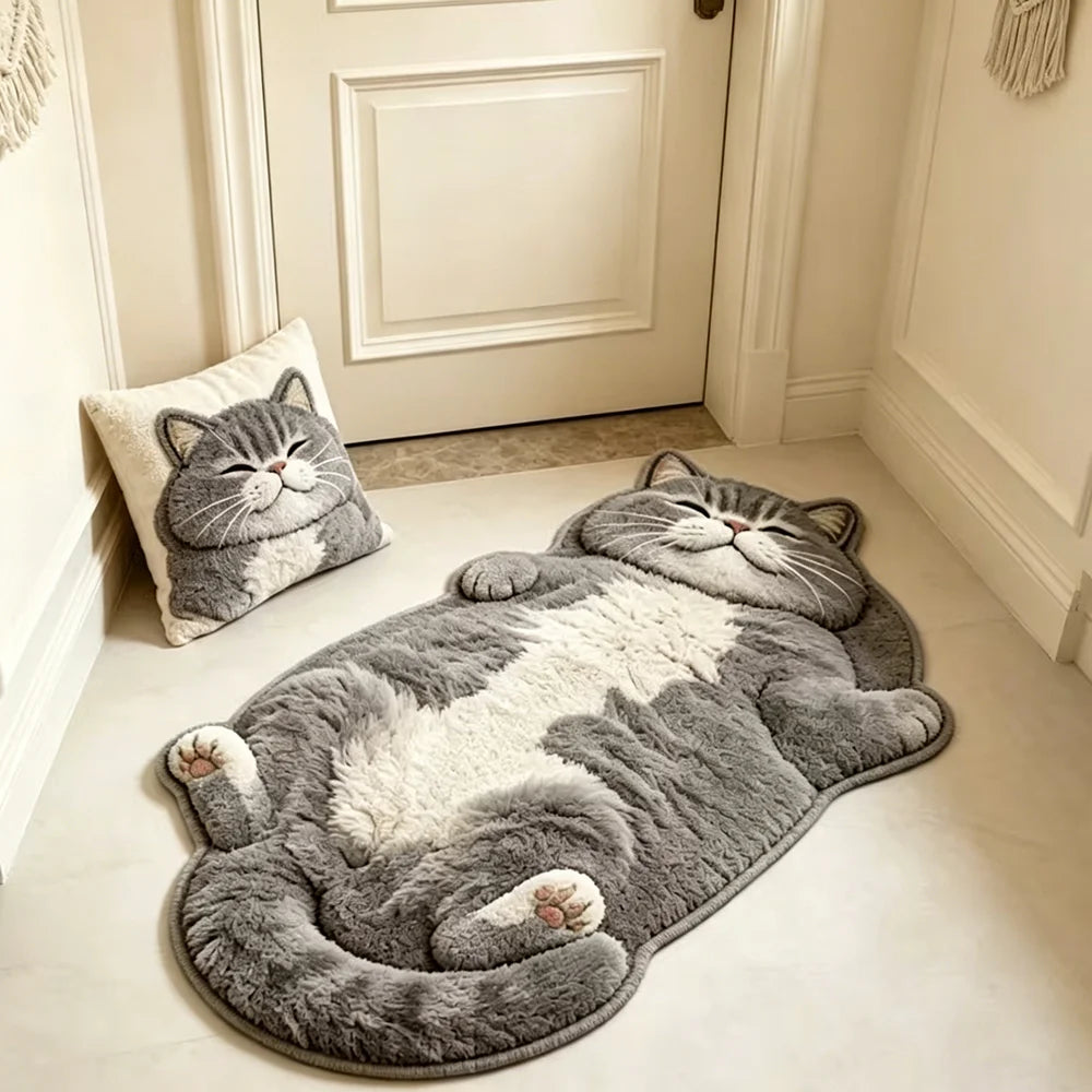 Cat Shaped Plush Fleece Area Rug Soft Home Decor Mat