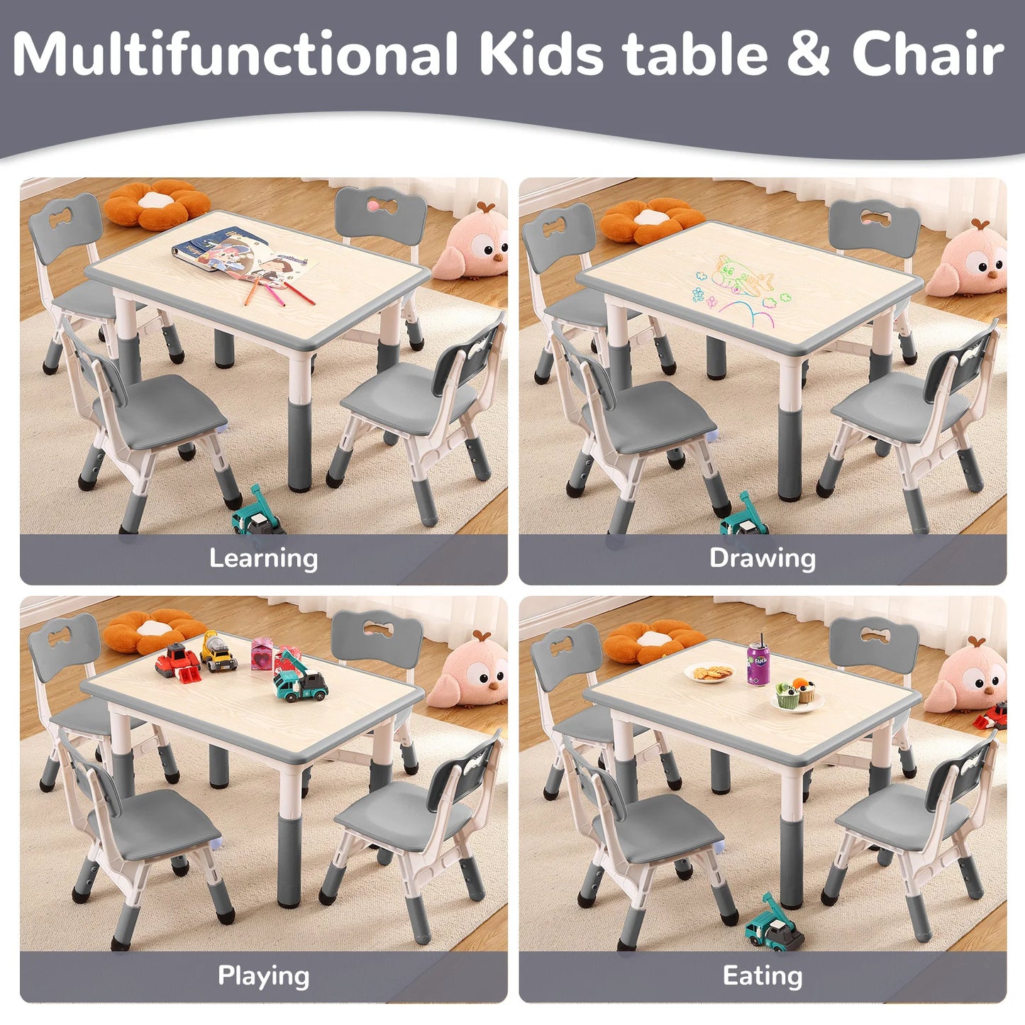 Kids Height Adjustable Table Chairs Set For Classroom Daycare Centers