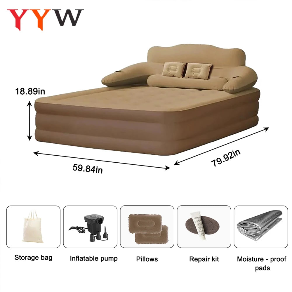 Inflatable Camping Mattress For Two Persons With Soft Flocking Surface
