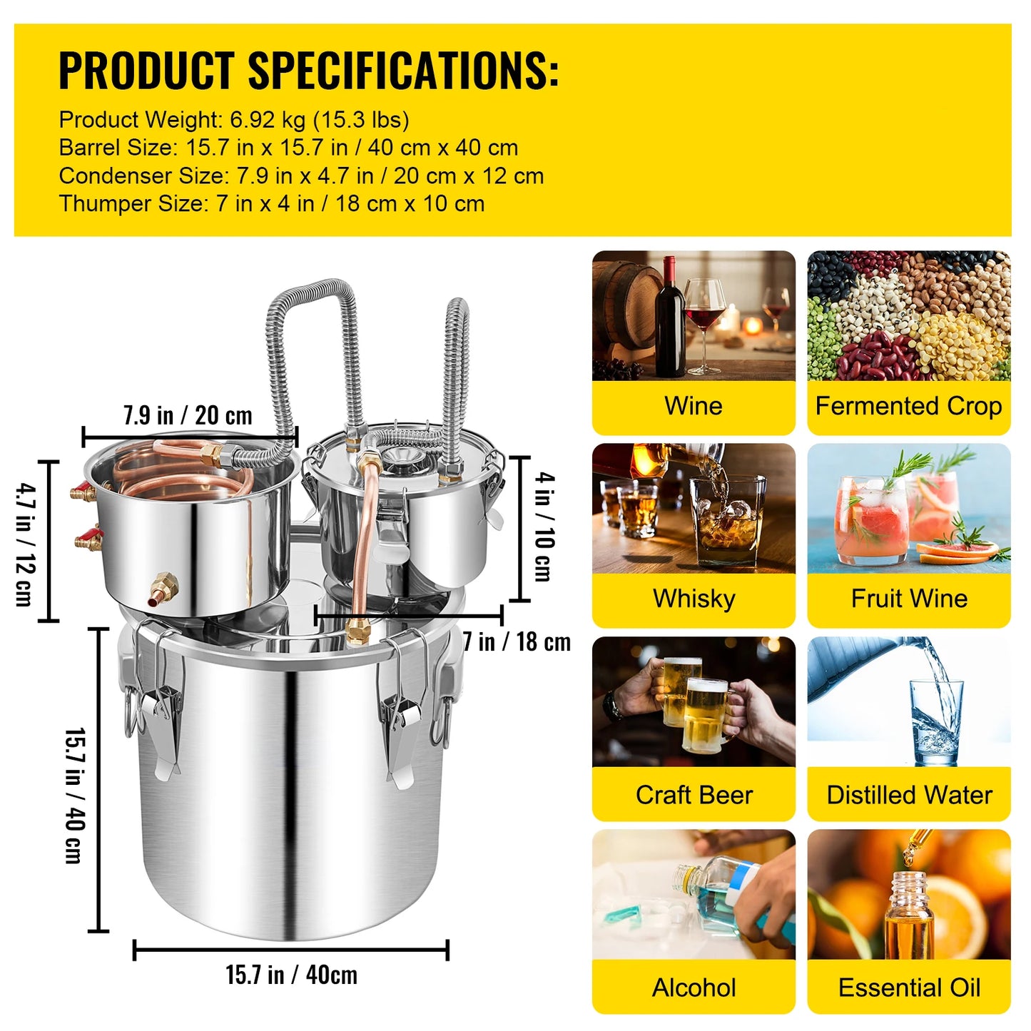 SucceBuy 50L Stainless Steel Alcohol Water Distiller Moonshine Brewer