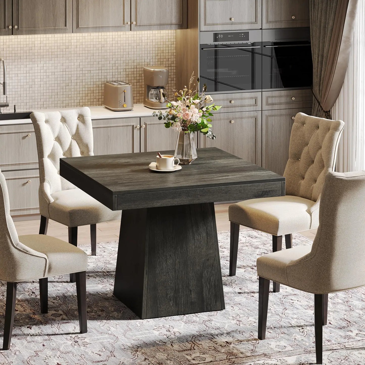 Tribesigns Square Dining Table For Four With Farmhouse Pedestal Base