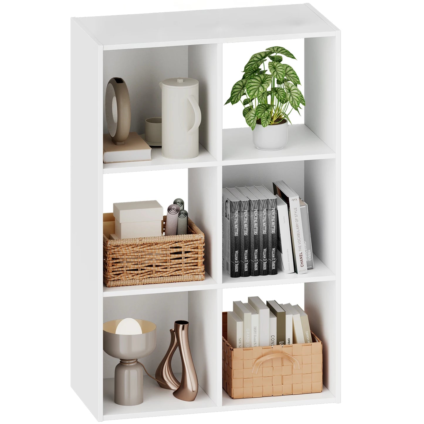 MCQ 6 Tier Wooden Bookcase Storage Organizer With Back Panels