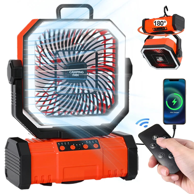 Portable Rechargeable 20000mAh Camping Ceiling Fan With Light Remote Control