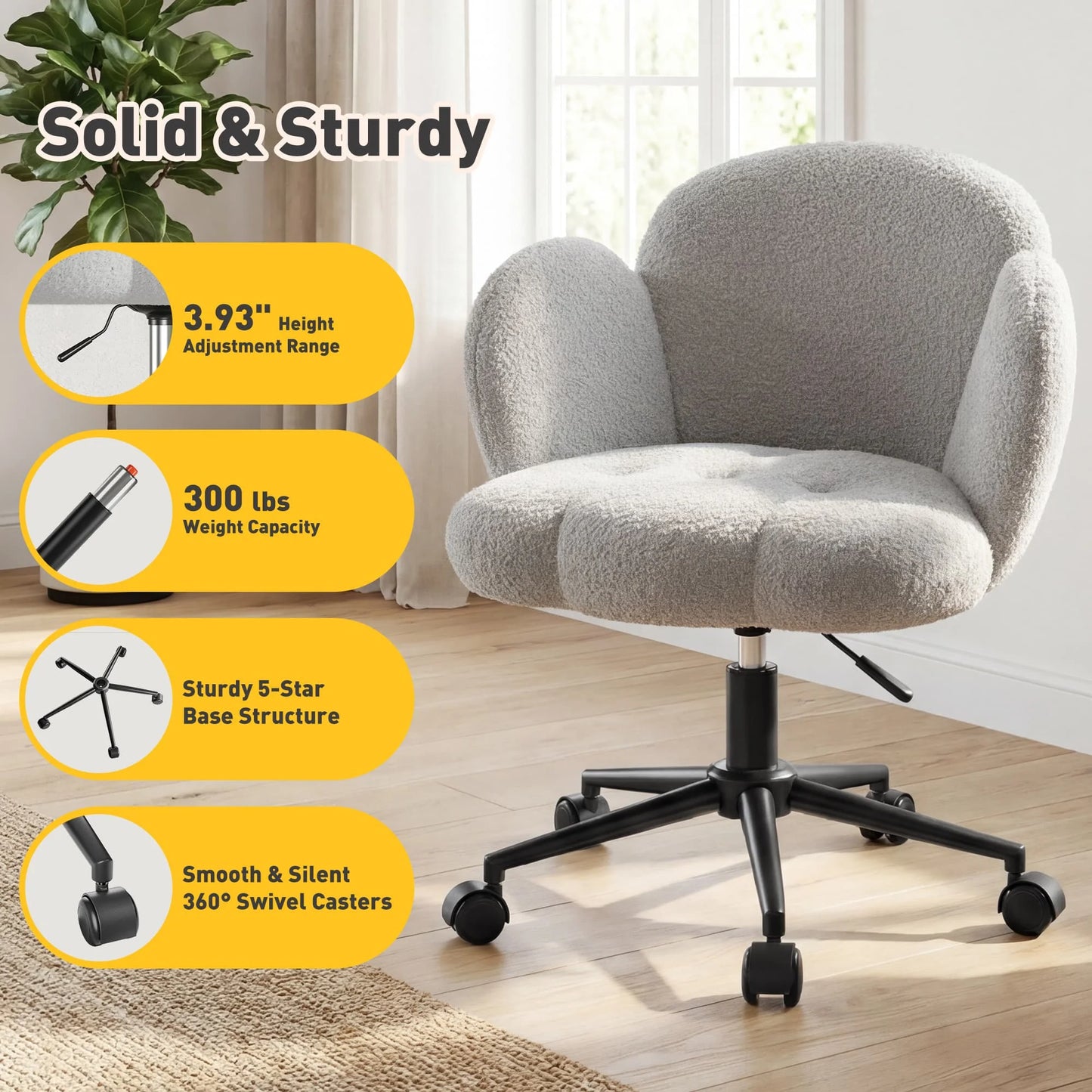 EnHomee Petal Vanity Chair With Wheels Height Adjustable Office Chair