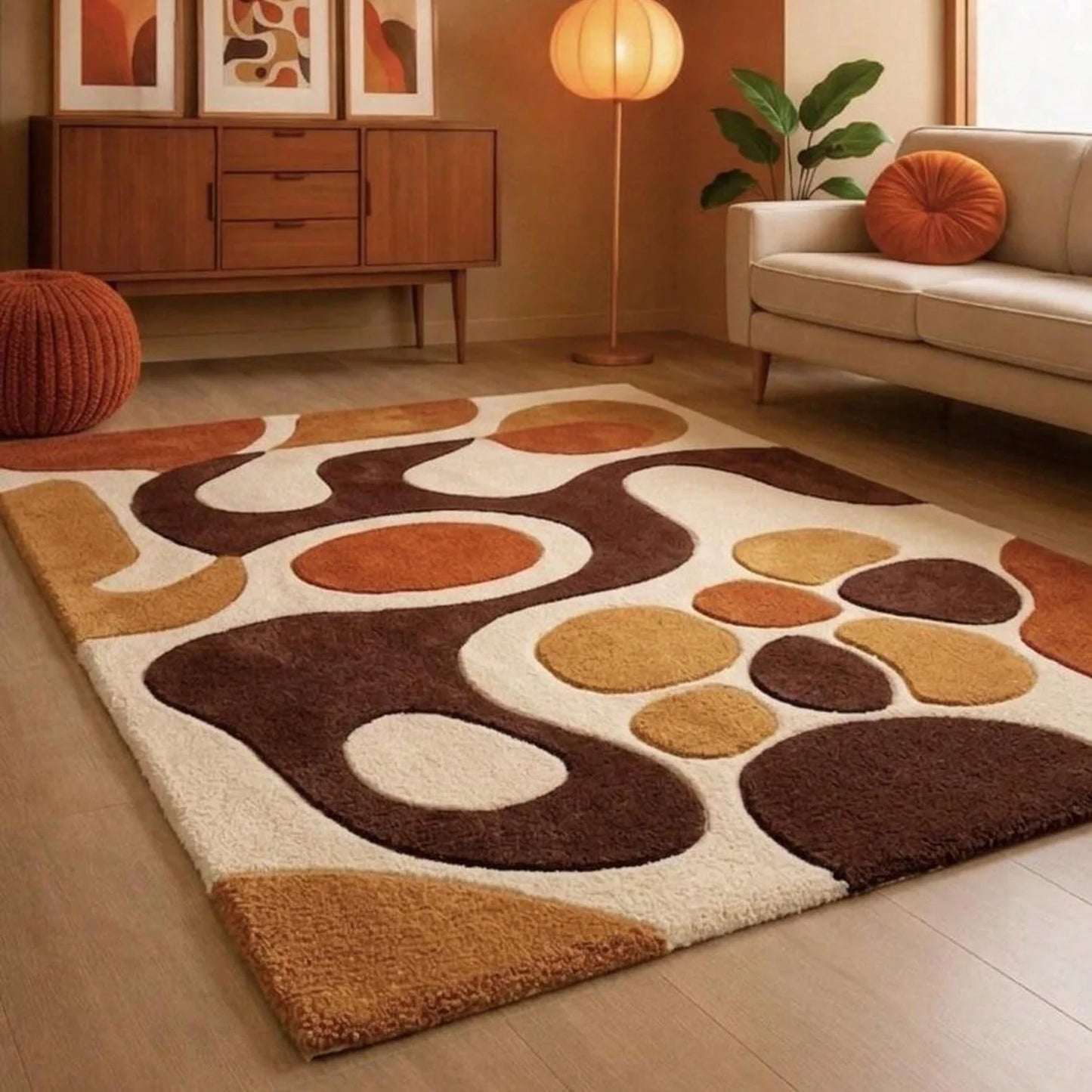 Modern Boho Abstract Tufted Sculptural Area Rug For Living Room