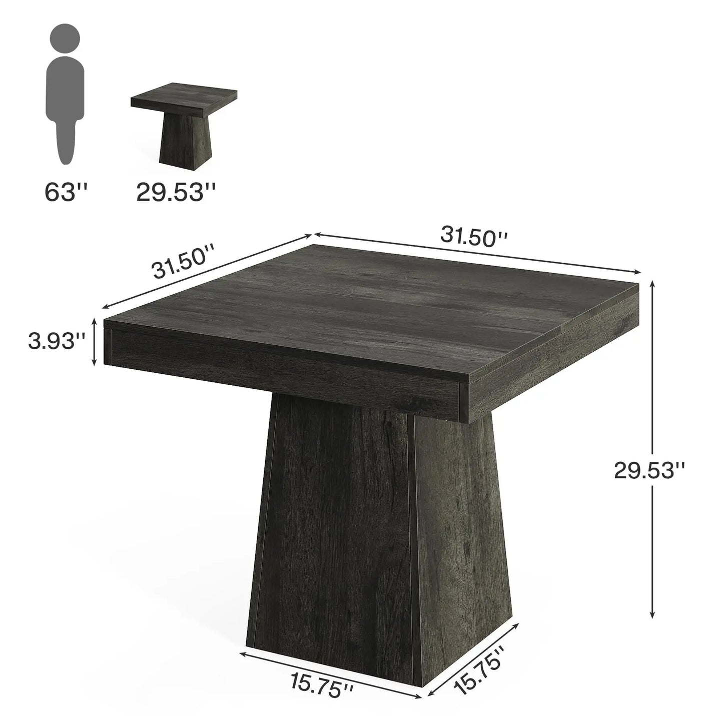 Tribesigns Square Dining Table For Four With Farmhouse Pedestal Base