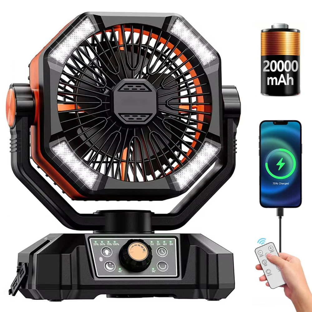 Skytoo Camping Fan With Dual Motor And LED Lantern