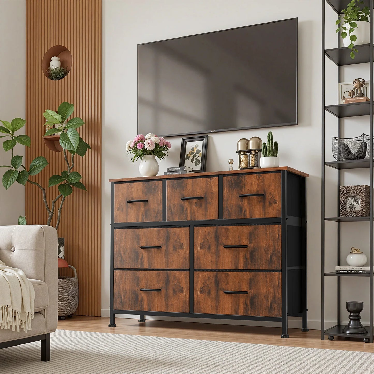 JHK Modern Metal Frame Bed Storage Chest Fabric Drawers Bedroom Furniture