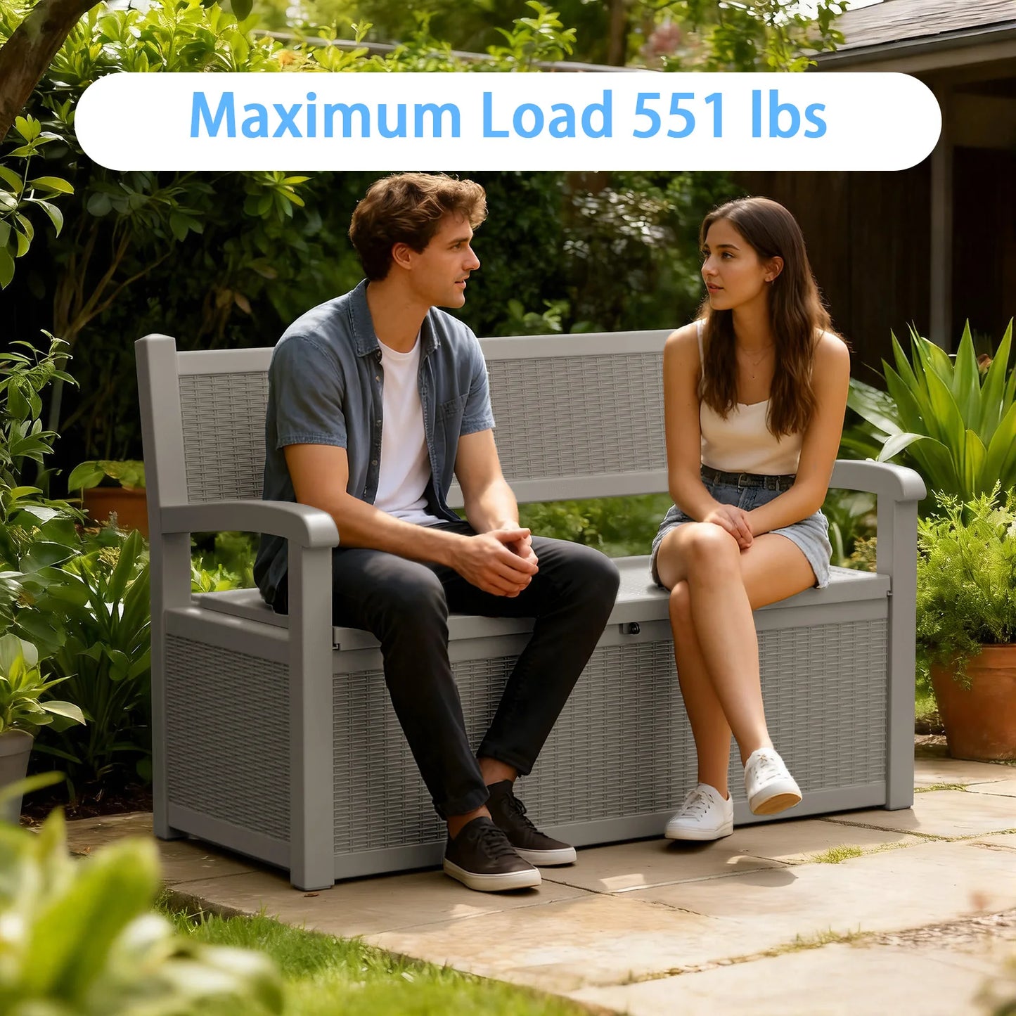 Outdoor Rattan Style Weatherproof Storage Bench With Seat For Garden