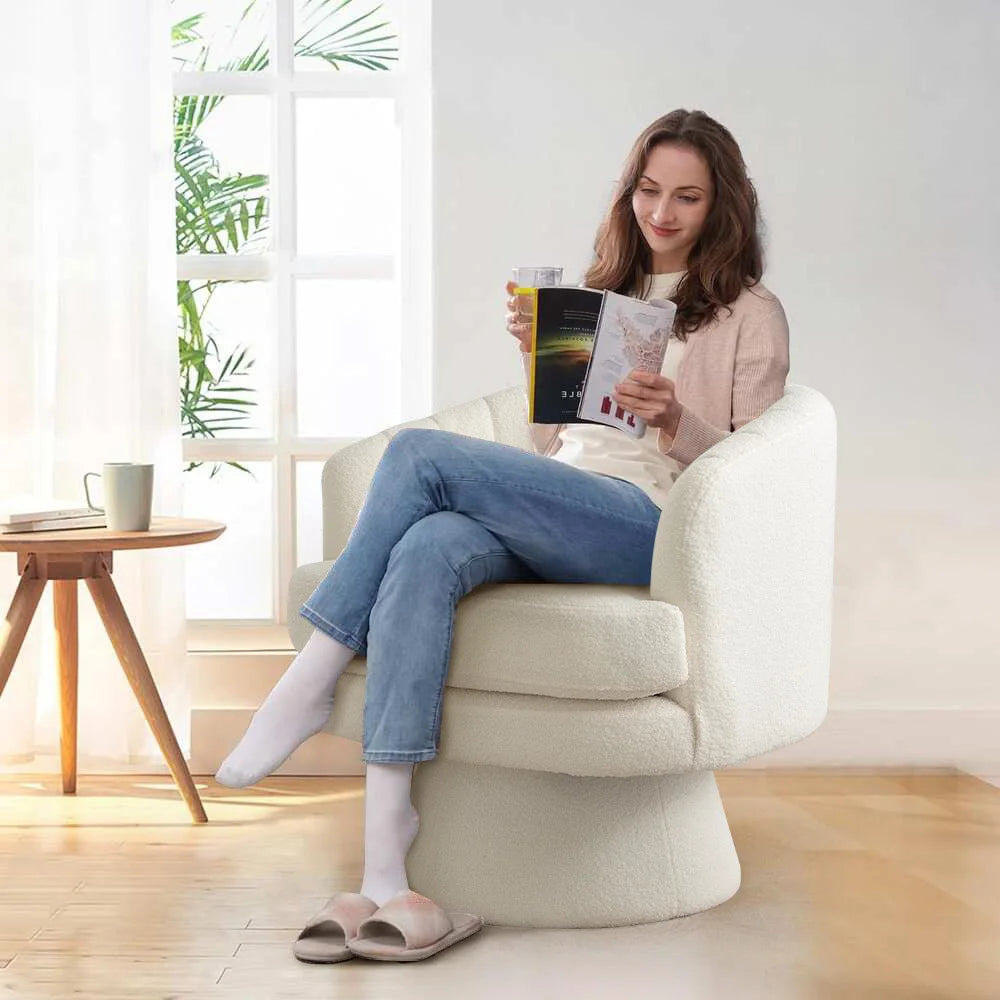 Ebello Modern Velvet Swivel Barrel Chair With Armrest