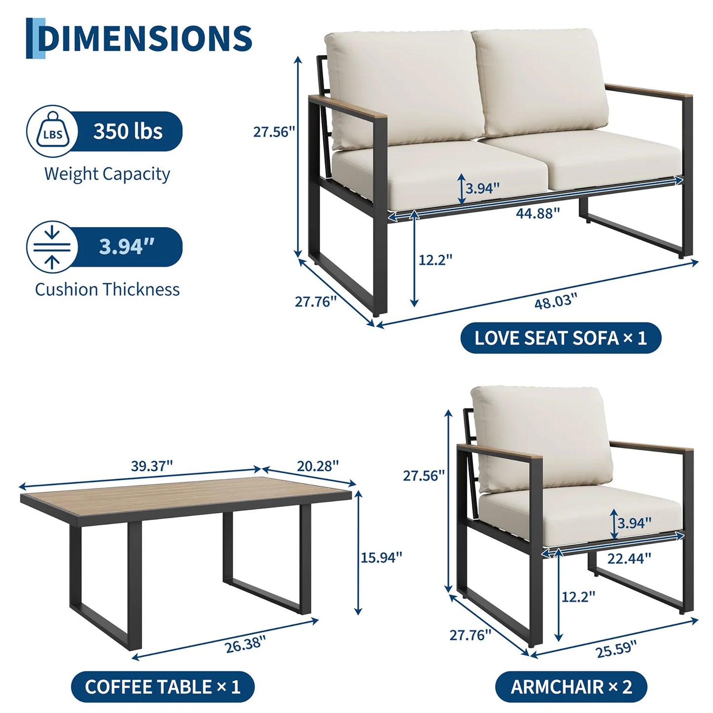 HobbyLane Modern 4 Piece Outdoor Patio Furniture Set