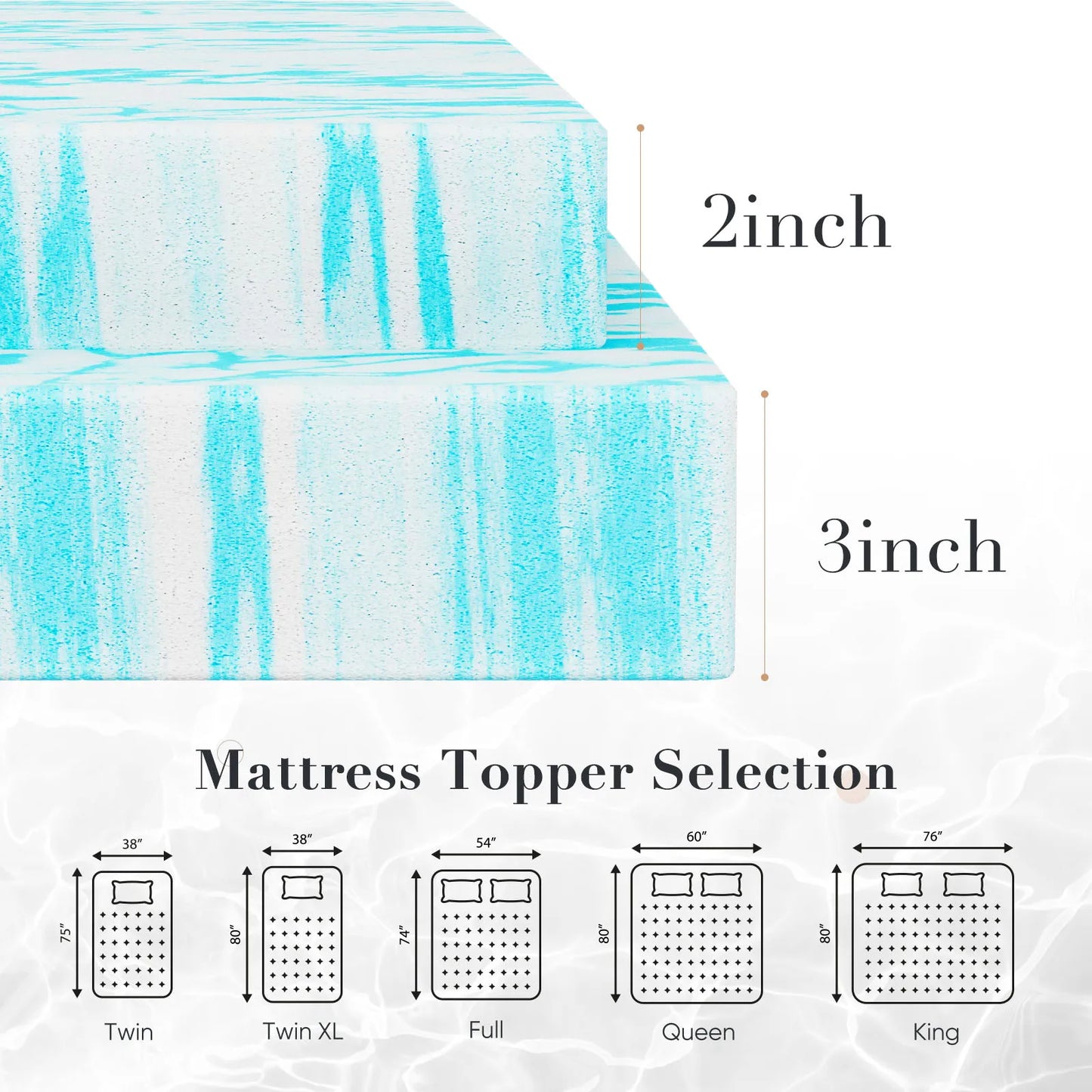 Jhk 2 Inch Gel Memory Foam Mattress Topper
