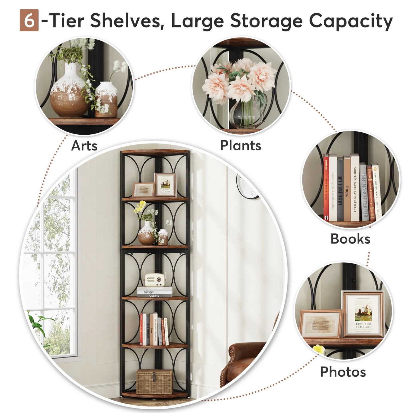 Tribesigns 6 Tier Tall Corner Shelf Bookshelf Storage Rack Furniture