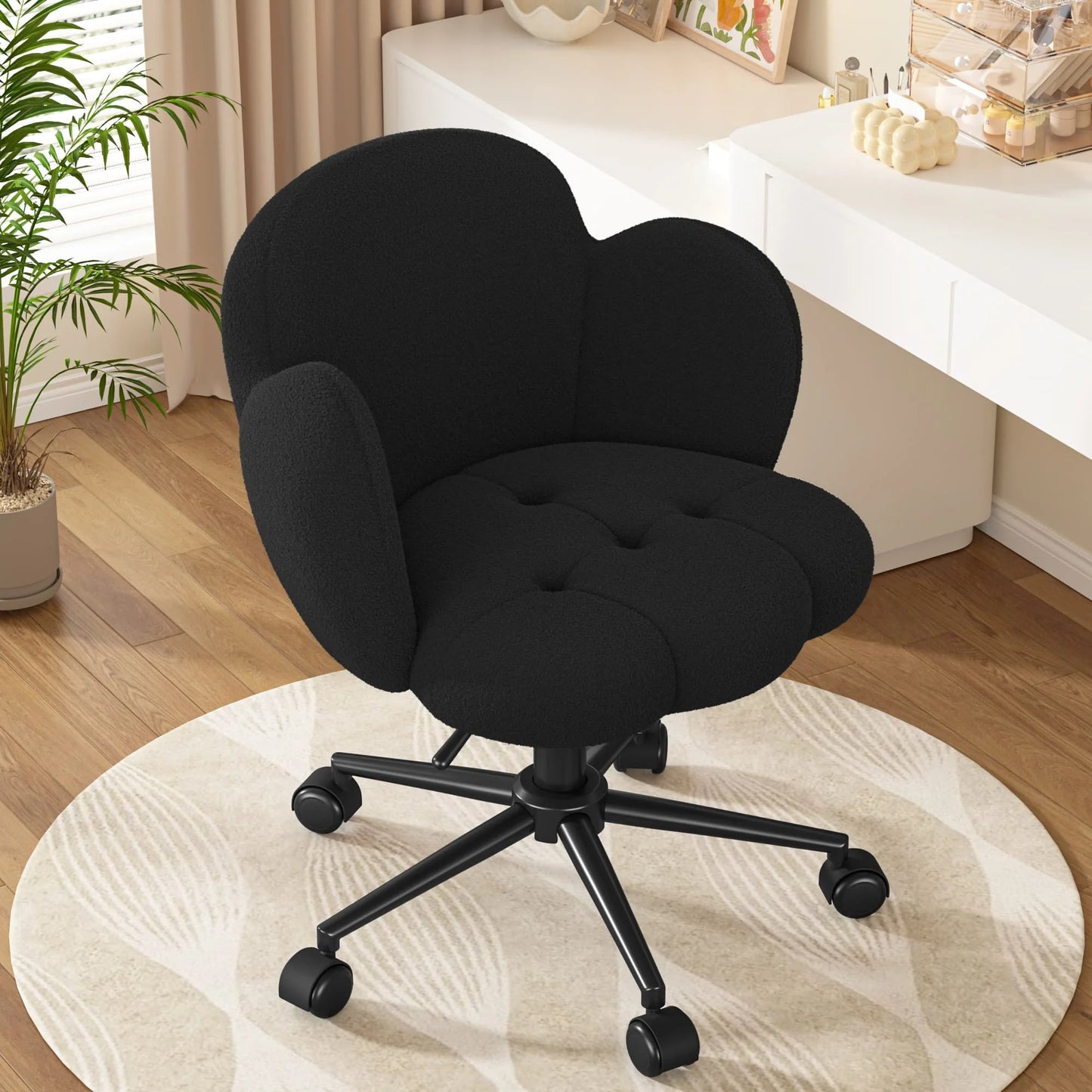 EnHomee Petal Vanity Chair With Wheels Height Adjustable Office Chair