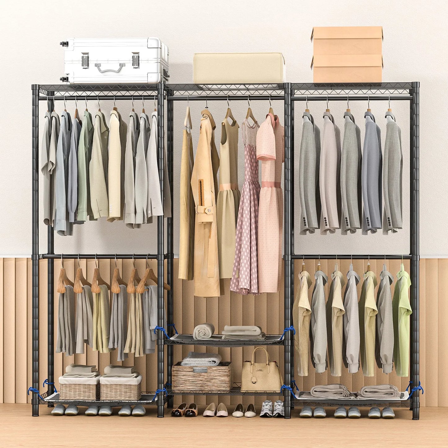Heavy Duty Metal Freestanding Clothes Rack Storage Organizer