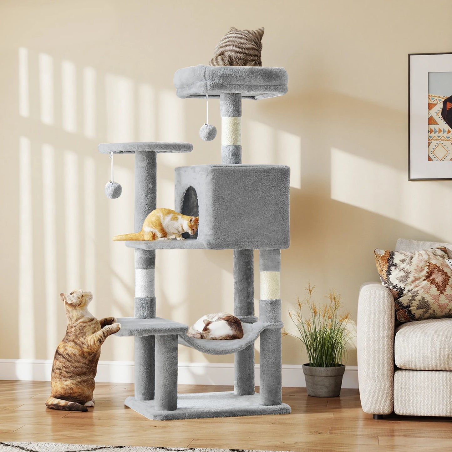 JHK Indoor Multi Cat Tower With Natural Sisal Scratching Posts