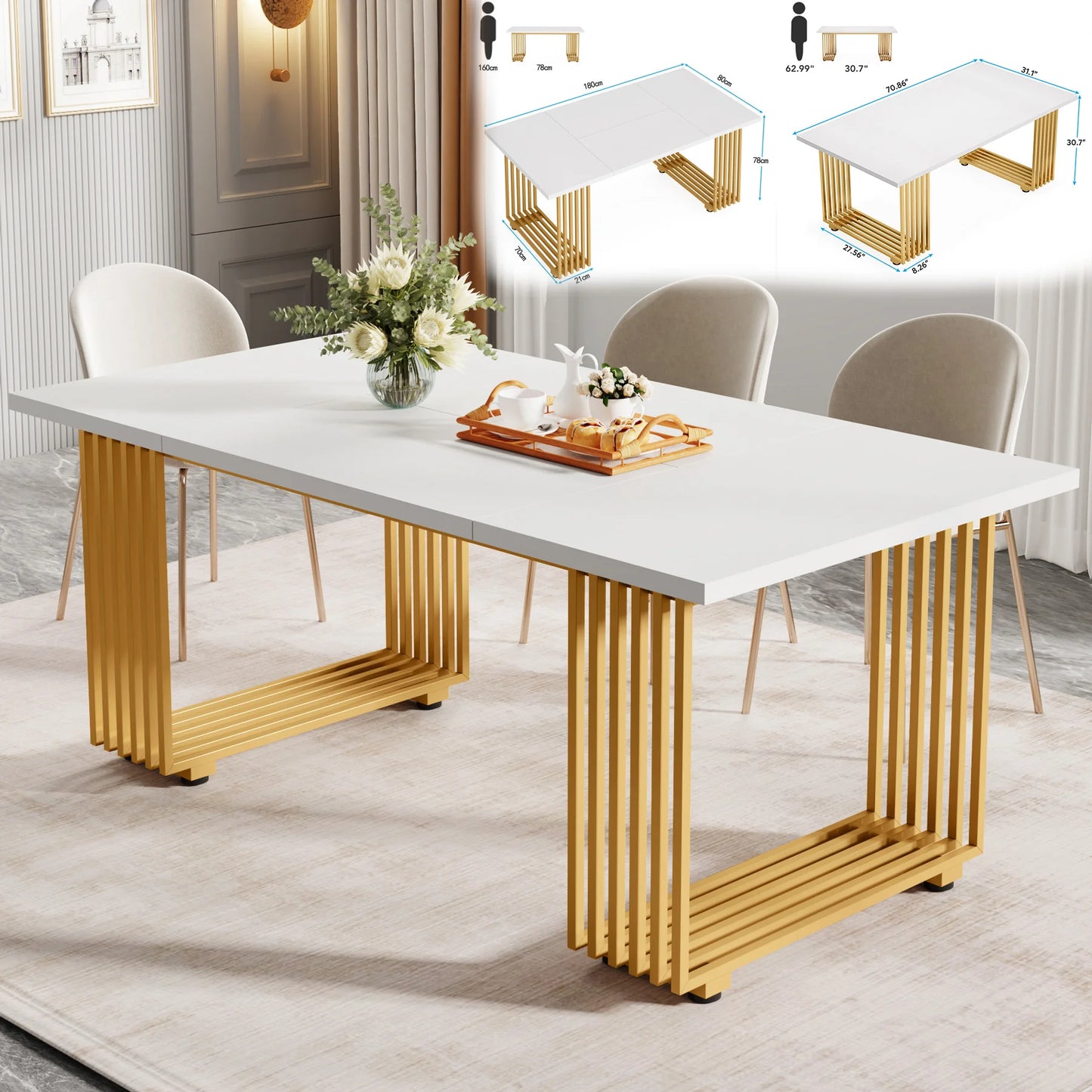 Tribesigns Modern Rectangular Kitchen Dining Table With Faux Marble Top