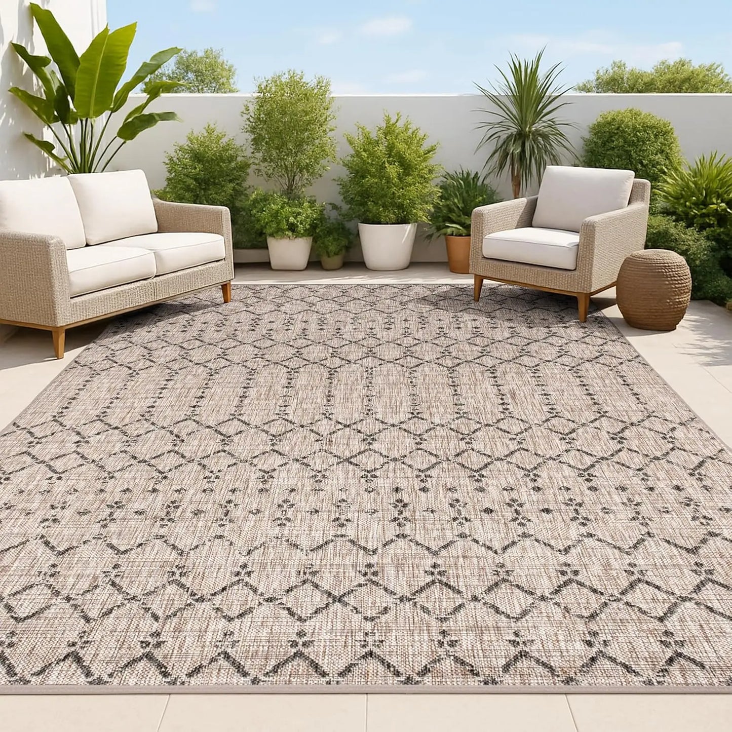 Textured Weave Indoor Outdoor Polypropylene Area Rug For Patio