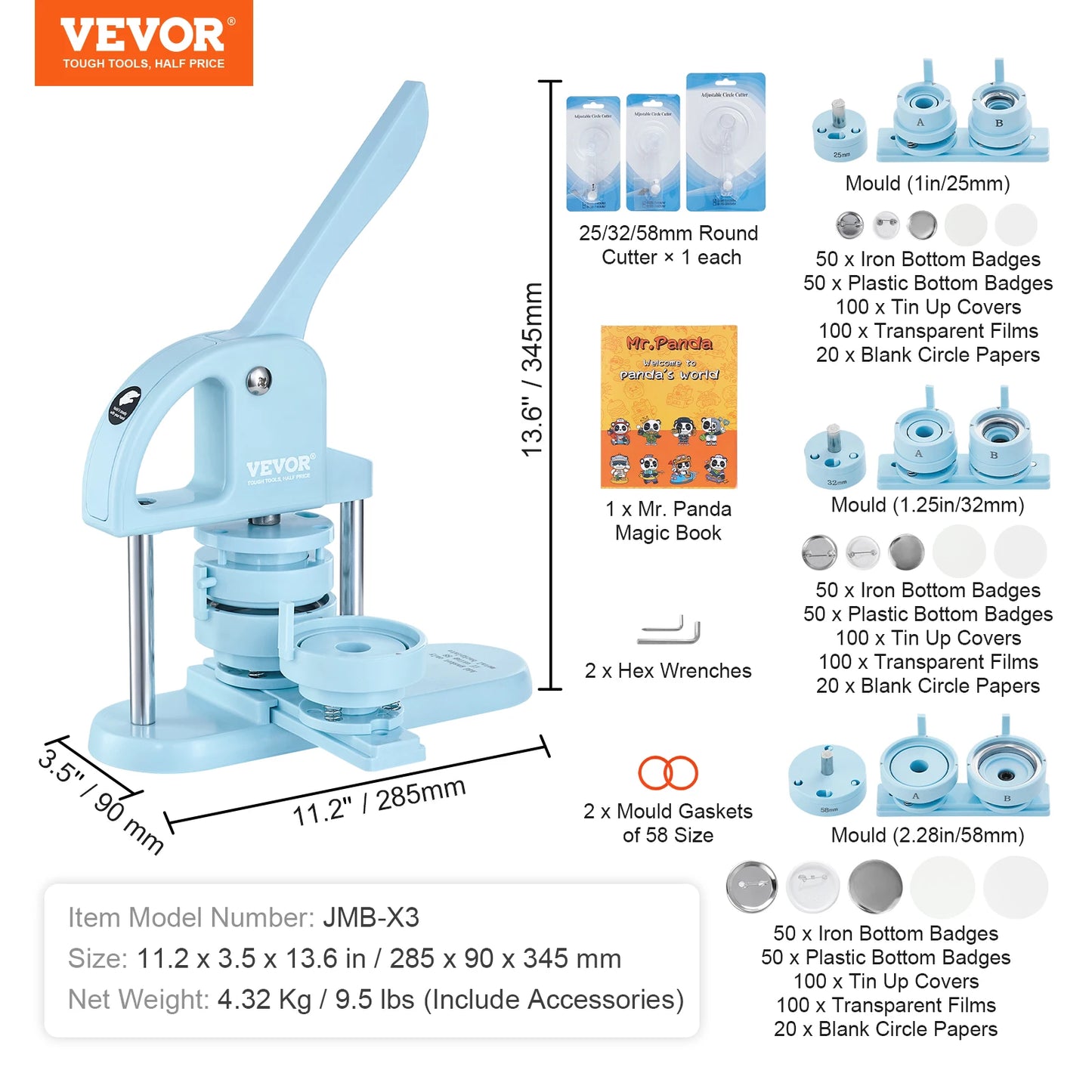 SucceBuy 3 In 1 Button Maker Machine With Punch Press Kit