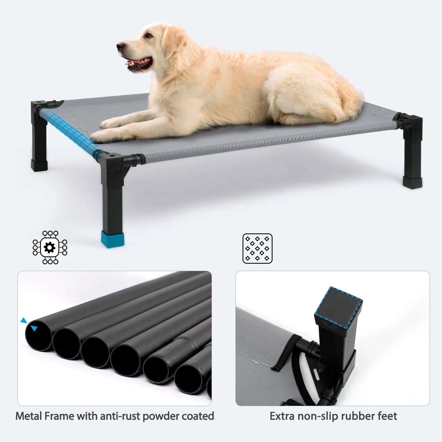 Elevated Dog Bed Cooling Raised Pet Cot Breathable Mesh Frame