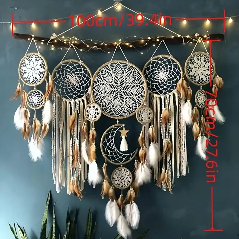 Handcrafted Dream Catcher Moon Wall Decoration Bohemian Sweet Bedside Decor