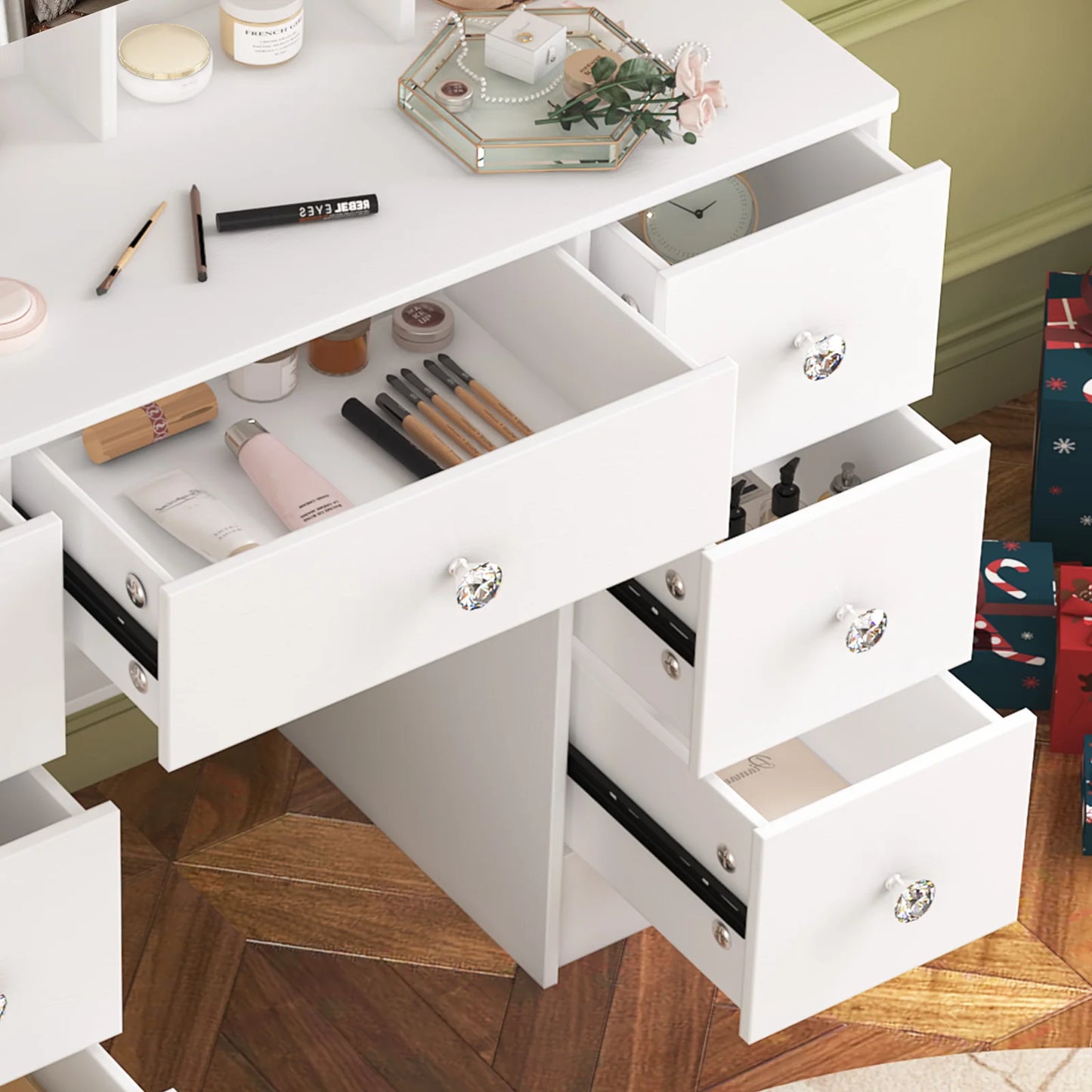 Teousev 7 Drawer Vanity Dressing Table with LED Mirror